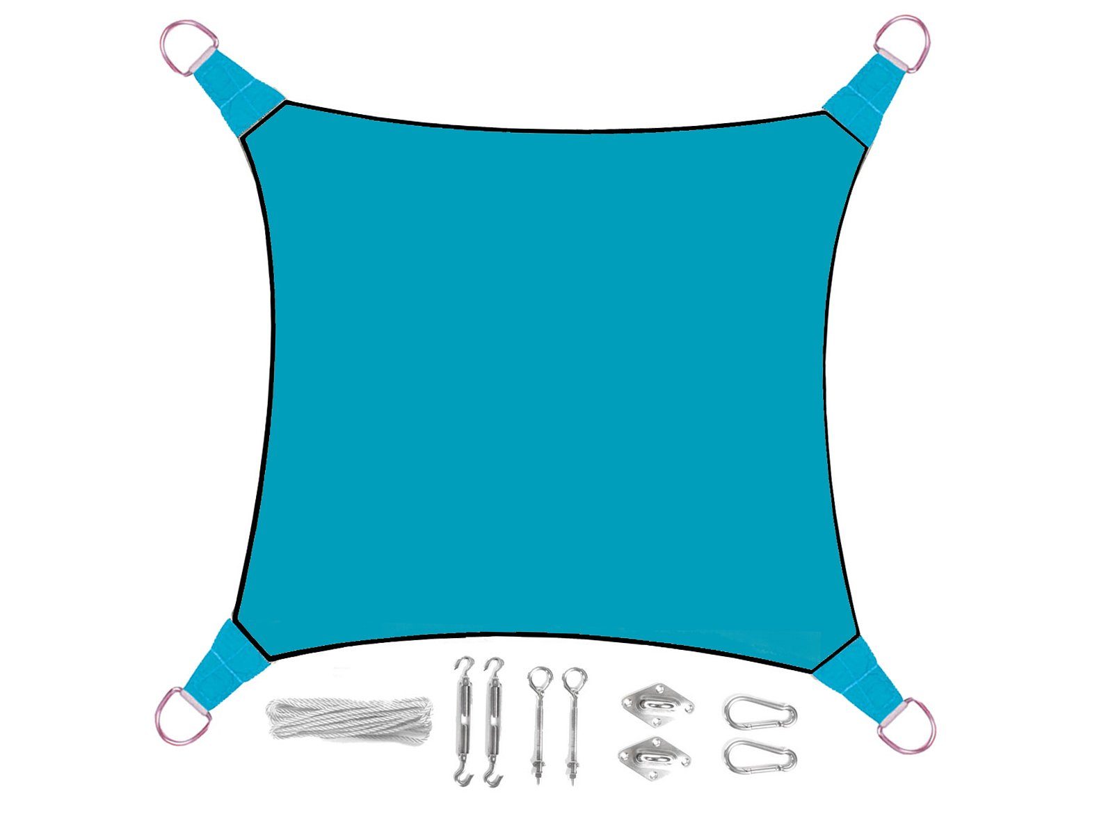 PEREL Sonnensegel, quadratisch 3,6 - 5x5m Garten Sonnenschutz-Segel mit Ösen-Befestigung