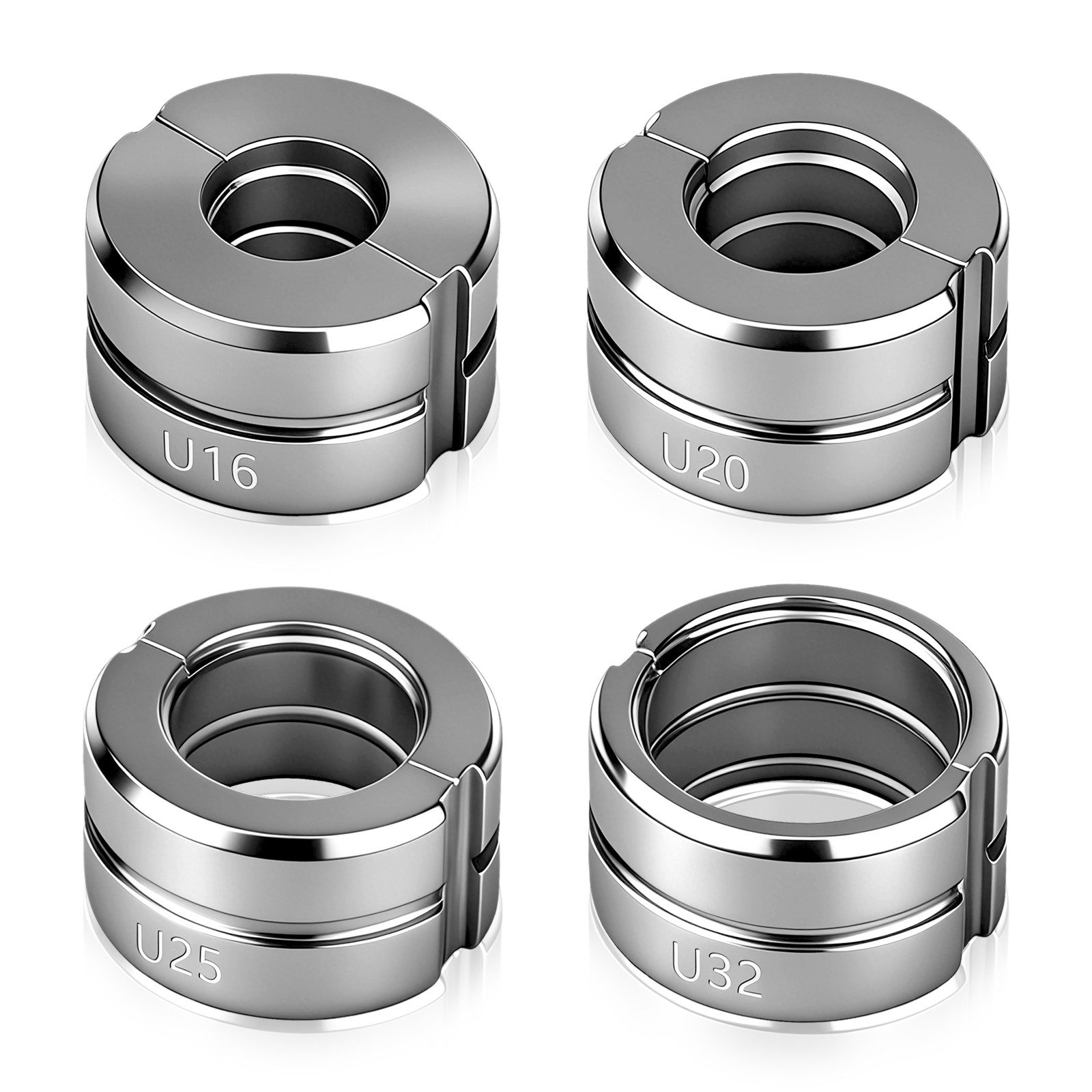 XERSEK Rohrzange U-Kontur Pressbacke Presszange Pressbackeneinsatz Wechselbacke, Set 4-tlg., U16/U20/U25/U32mm, Kompatibel mit Manuelle & Elektrische Hydraulische Crimpzangen