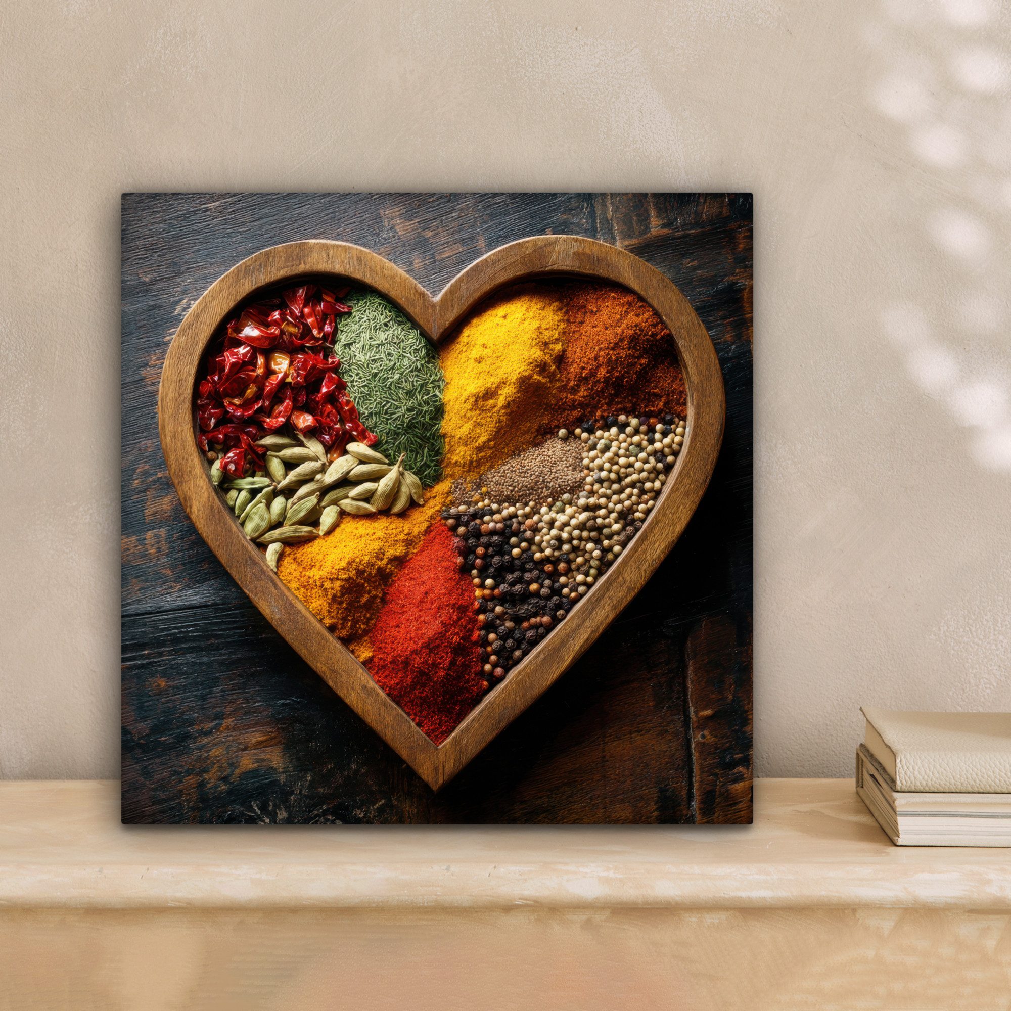 OneMillionCanvasses® Leinwandbild Hölzern - Herz - Bunt - Gewürze, Fotodruc günstig online kaufen