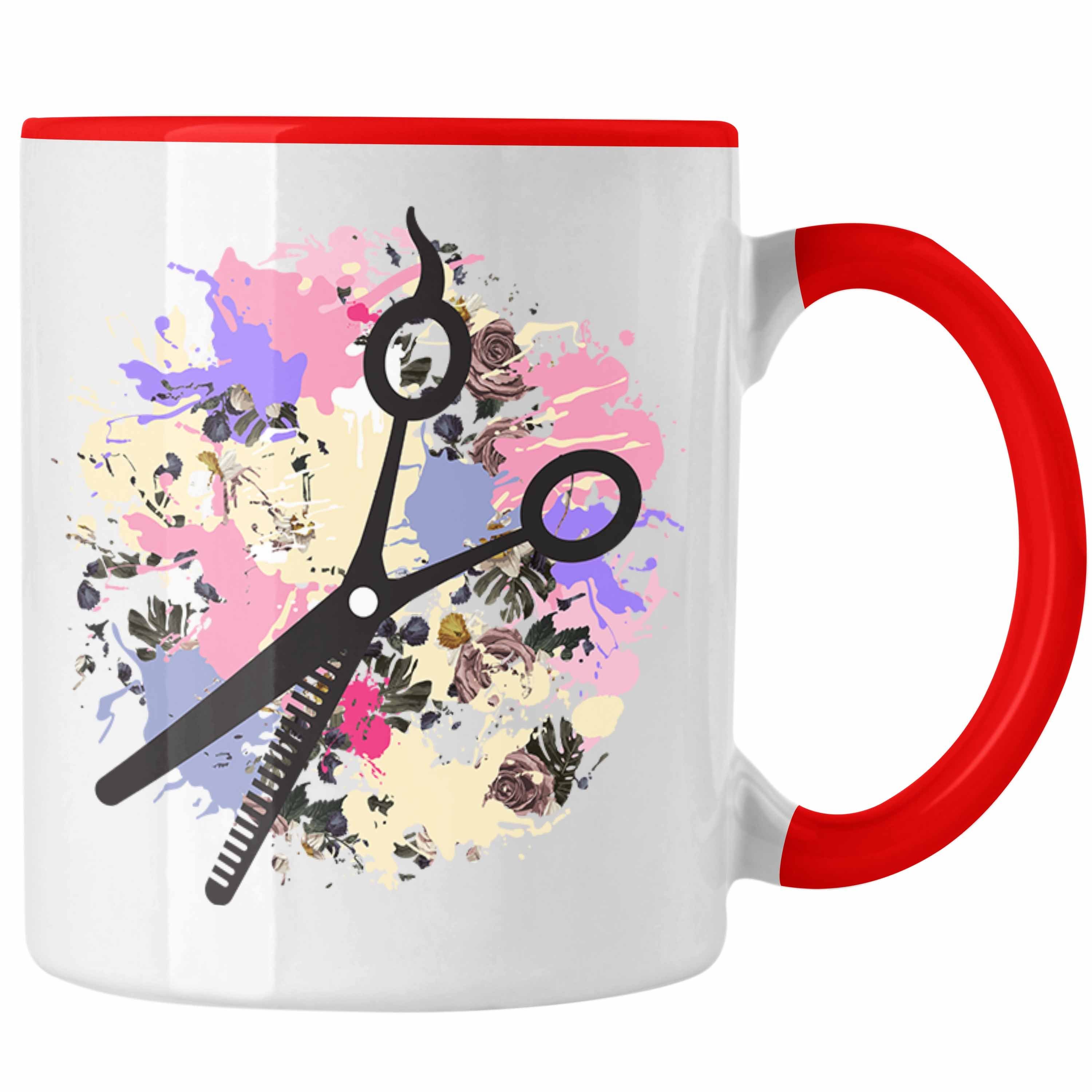 Trendation Tasse Trendation - Friseurin Frisörin Rot Geschenk Schere Grafik Geschenkidee Geburtstag Weihnachten Tasse