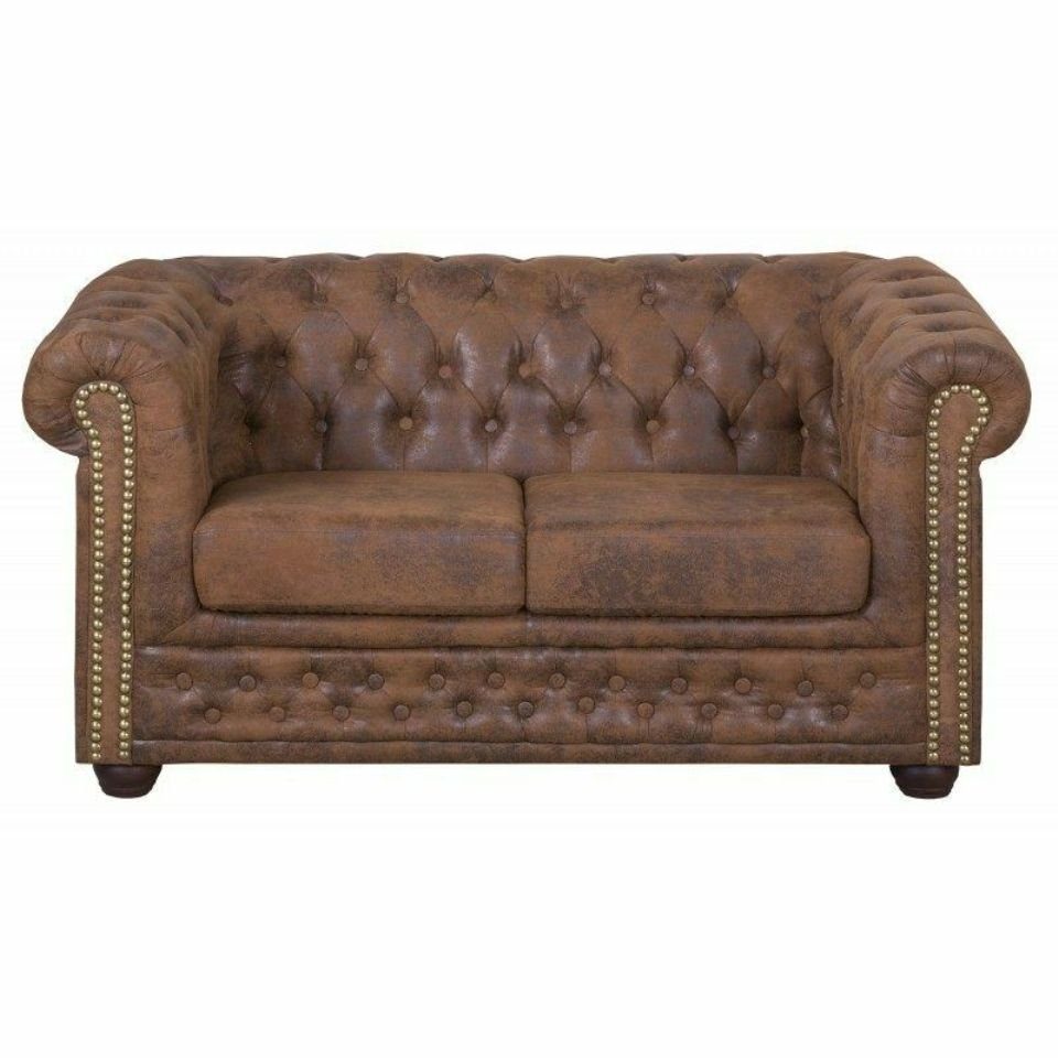 JVmoebel Sofa Chesterfield York Gobi 2 Sitzer Leder Couch Polster Sofas Couchen Neu, Made in Europe