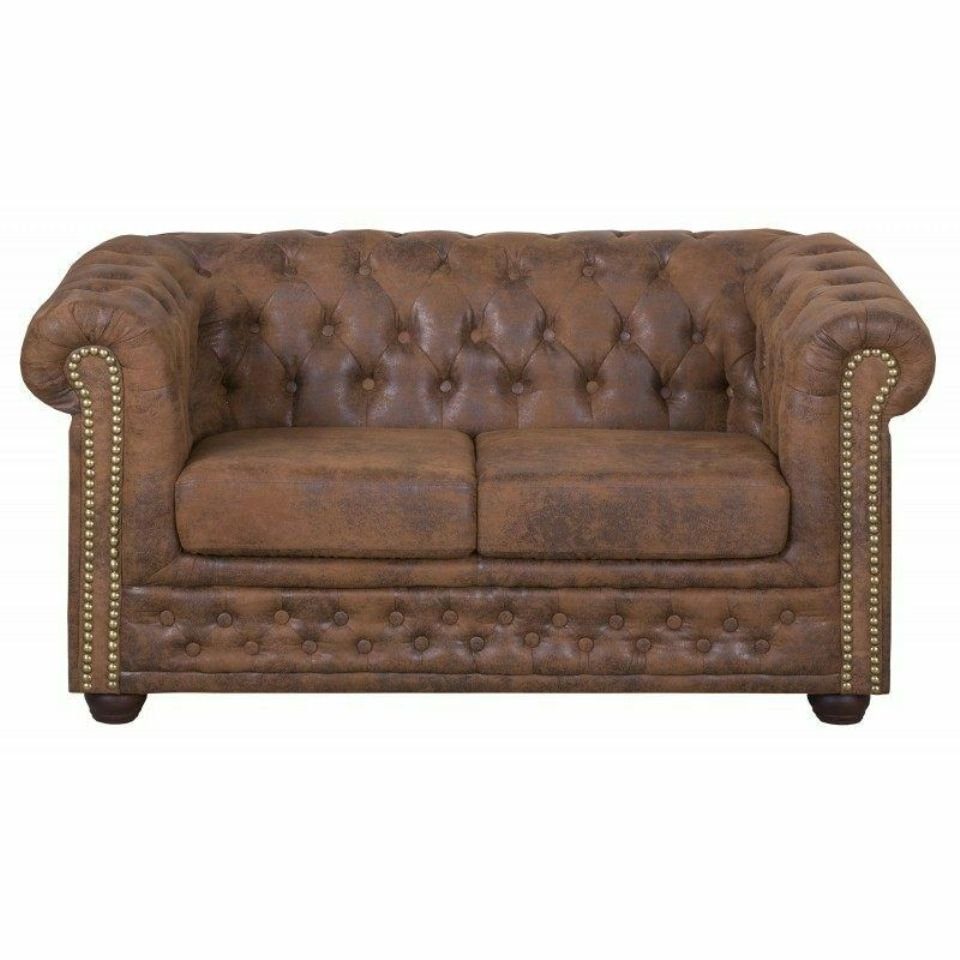 JVmoebel Sofa Chesterfield York Gobi 2 Sitzer Leder Couch Polster Sofas