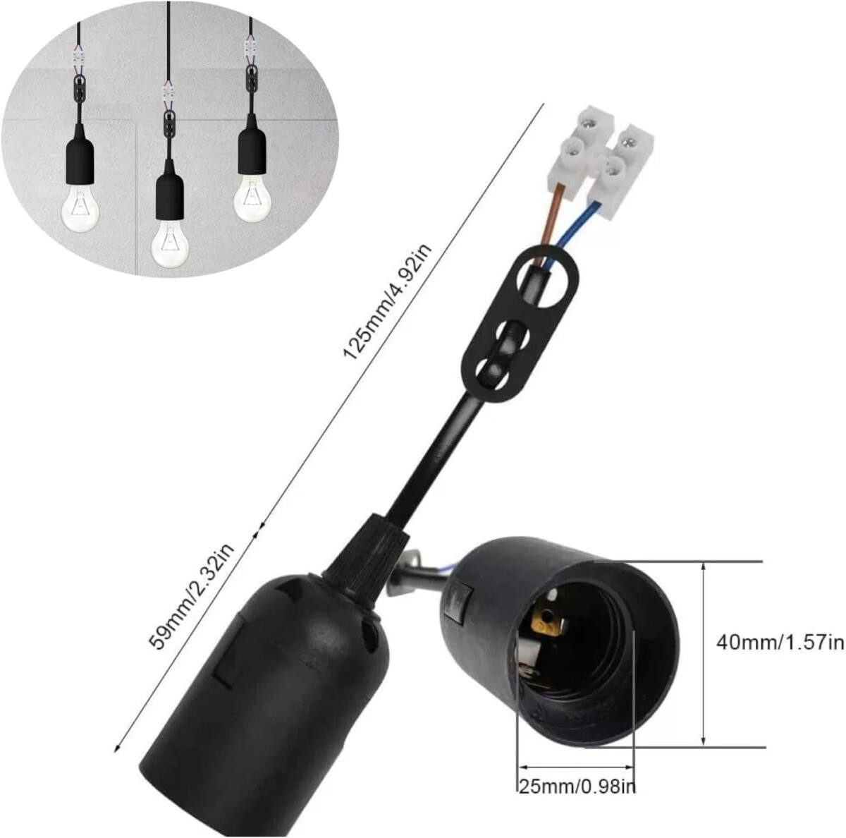 FELIXLEO Lampenfassung 10 Stücke Fassung E27 Renovierfassung Lampenfassung mit Kabel, (1-St) – Bild 2 von 5