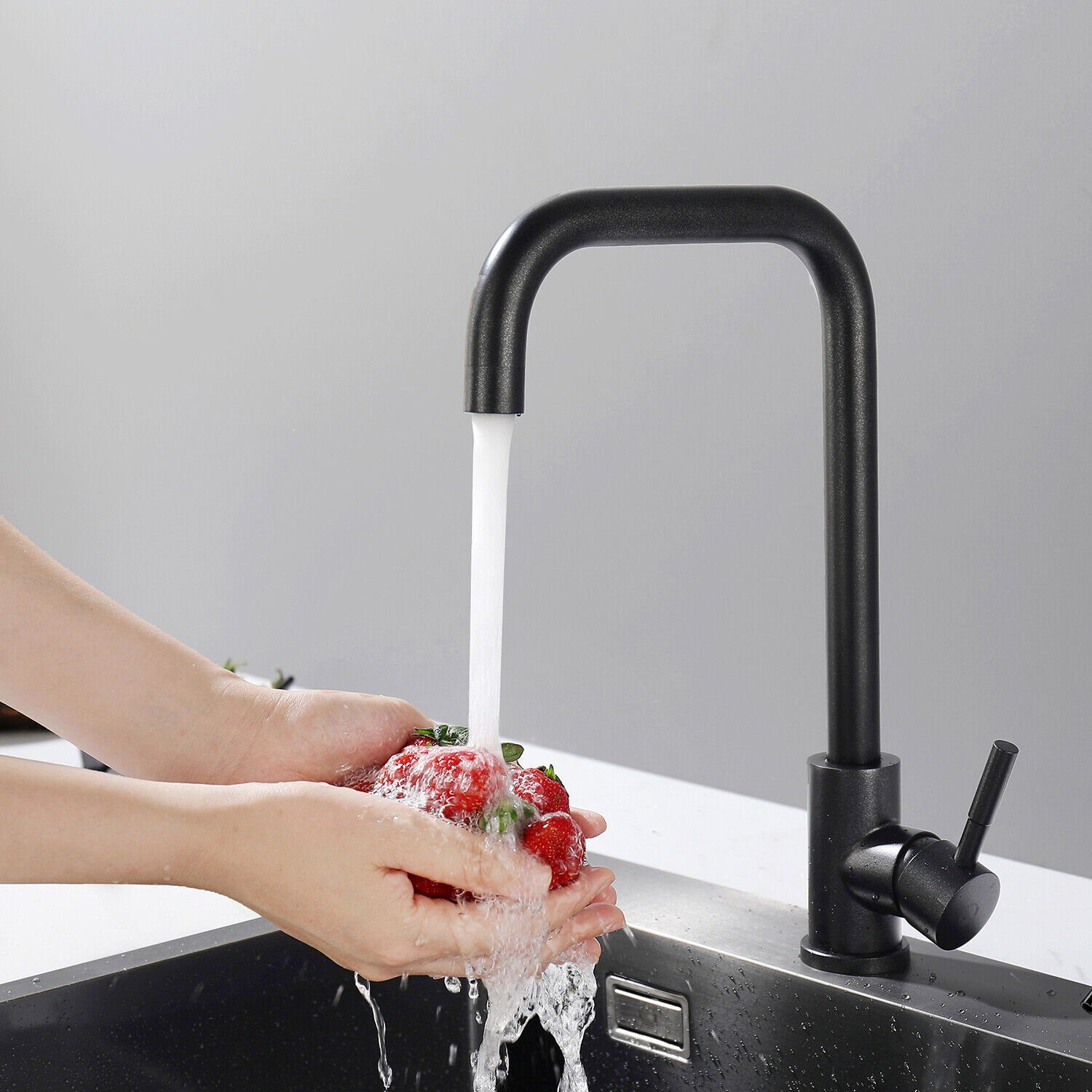 BlingBin Küchenarmatur 360° Wasserhahn Küche Waschbecken Spültischarmatur Mischbatterie (Set, 1-St) Herausziehbar, Resistent gegen Bakterien, Schnell zu reinigen