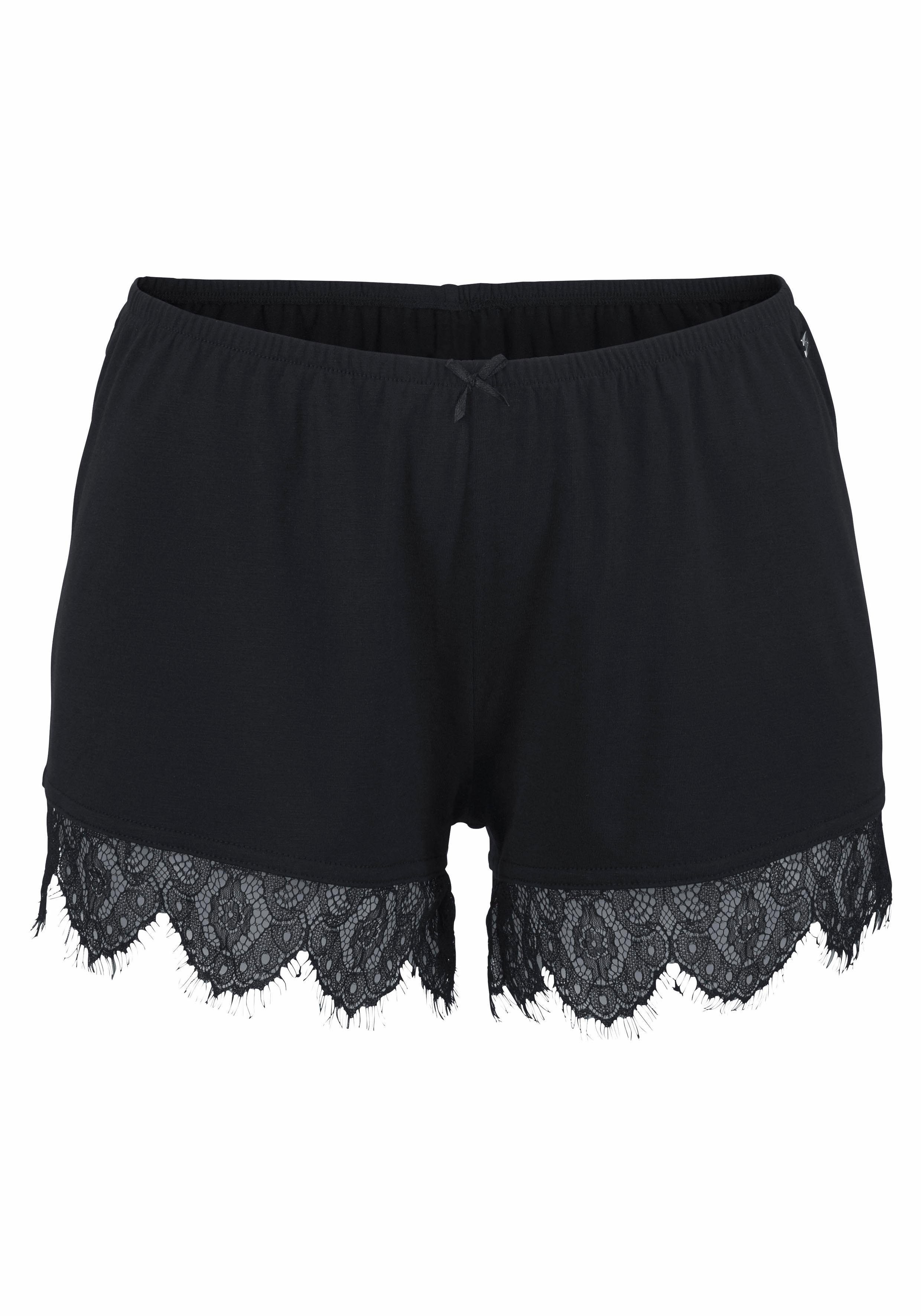 Spitzensaum Schlafshorts mit schwarz LASCANA