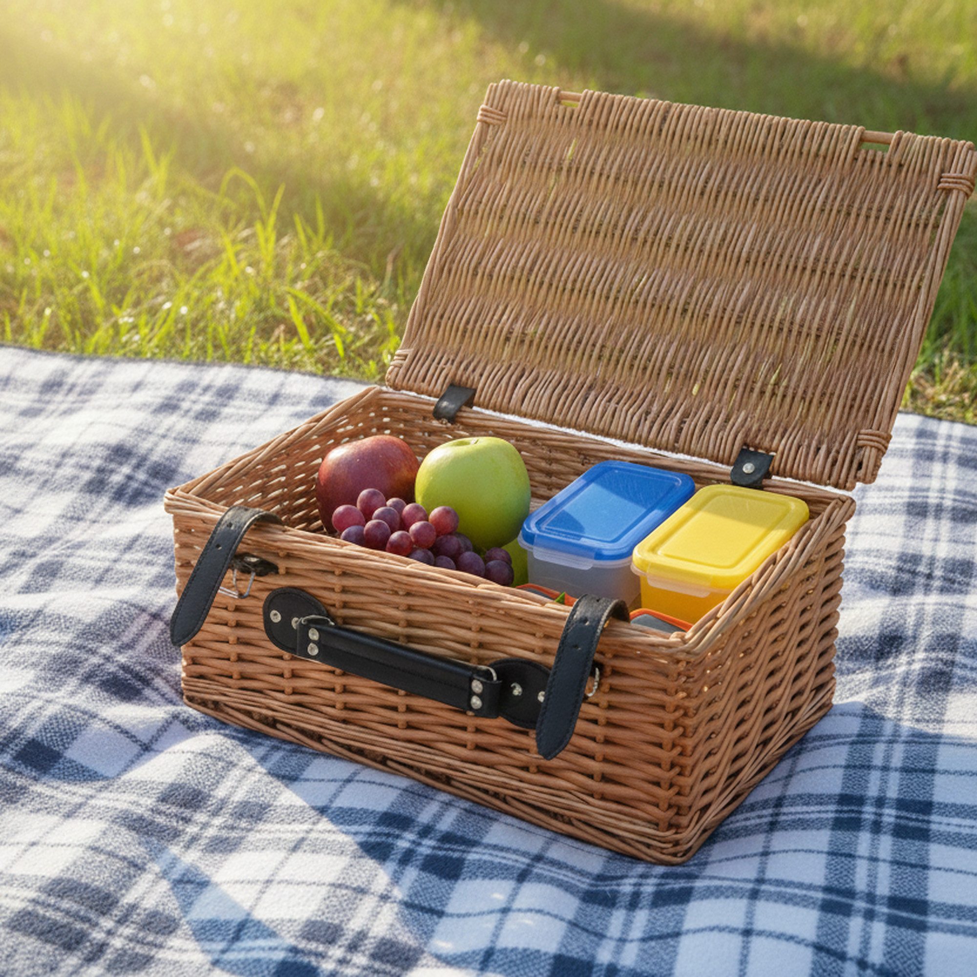 CampFeuer Picknickkorb Weidenkorb Set, 3-teilig, Weidenkorb mit Deckel, Picknickkörbe, Inkl. Tragegriff