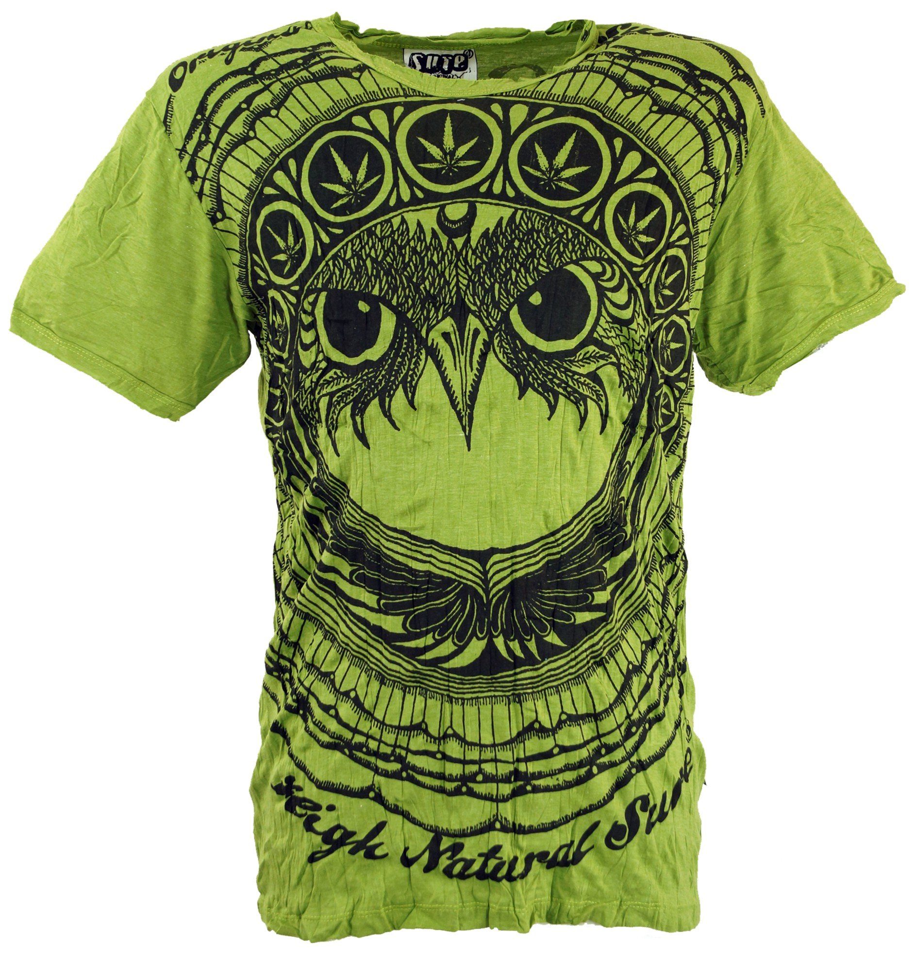 Guru-Shop T-Shirt Sure T-Shirt Eule - lemon Goa Style, Festival, alternative Bekleidung