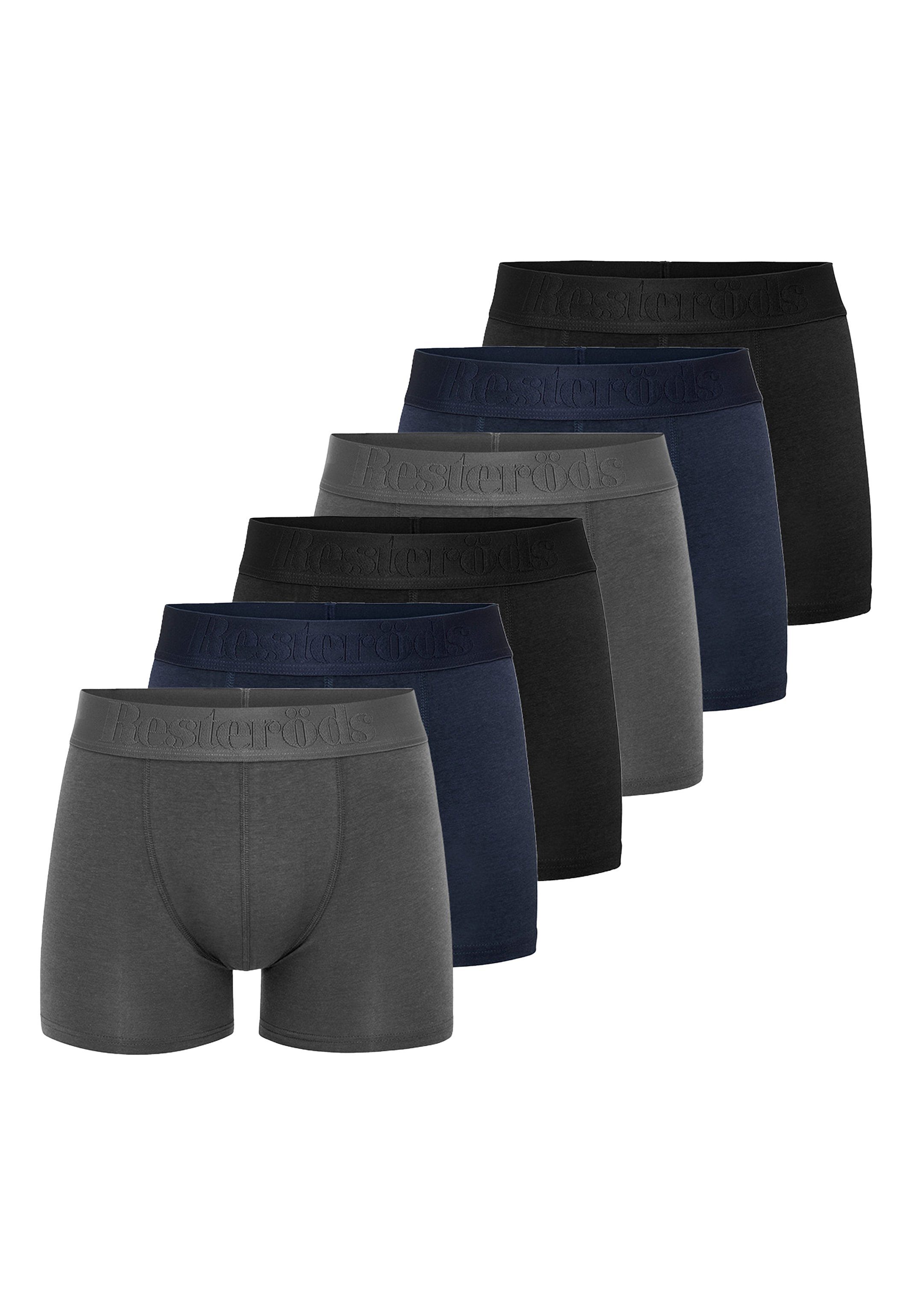 Resteröds Retro Boxer 6er Pack Bamboo (Spar-Set, 6-St) Retro Short / Pant - Ohne Eingriff - Schwarz / Grau / Dunkelblau