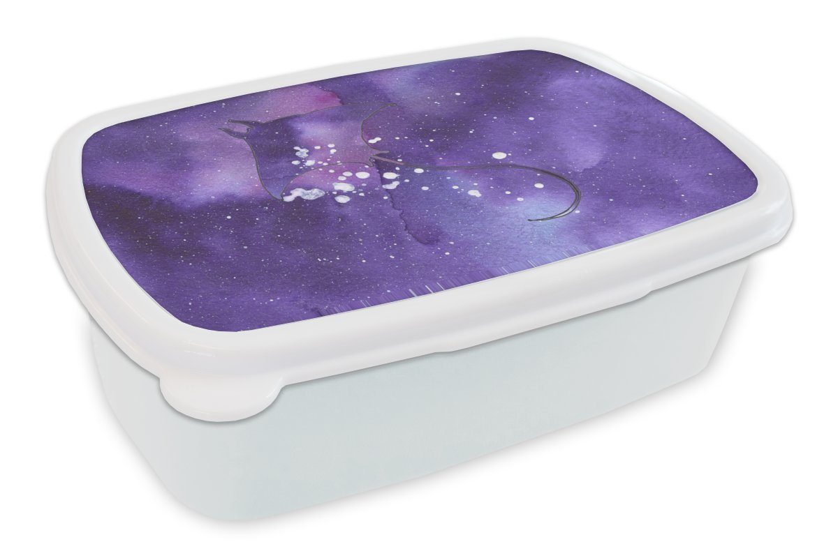 MuchoWow Lunchbox Manta - Weltraum - Lila, Kunststoff, (2-tlg), Brotbox für Kinder und Erwachsene, Brotdose, für Jungs und Mädchen weiß