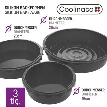 Coolinato Backform Coolinato Silikon runde Kuchenbackform Set 3tlg. GRAU, inkl. Rezepte