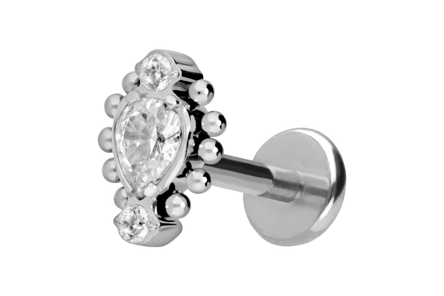 Piercing-Set Titan Labret mit Push Fit 3 EINGEFASSTE KRISTALLE + KUGELN