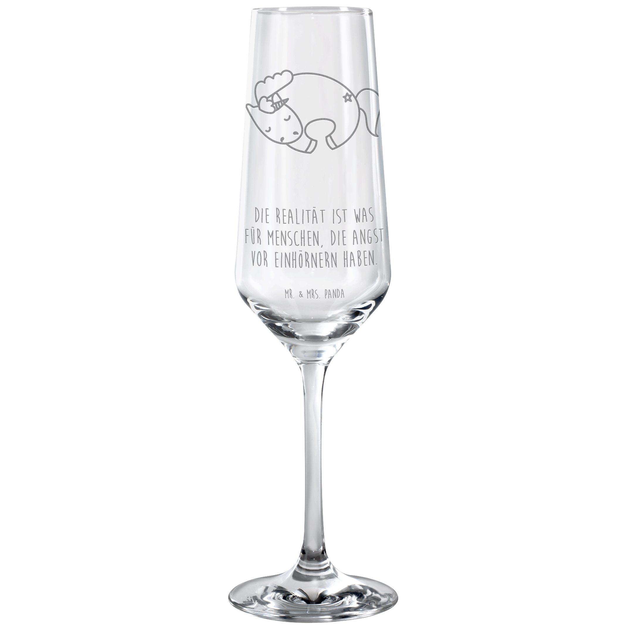Mr. & Mrs. Panda Sektglas Einhorn Nacht - Transparent - Geschenk, Träume, Spülmaschinenfeste Se, Premium Glas, Hochwertige Gravur