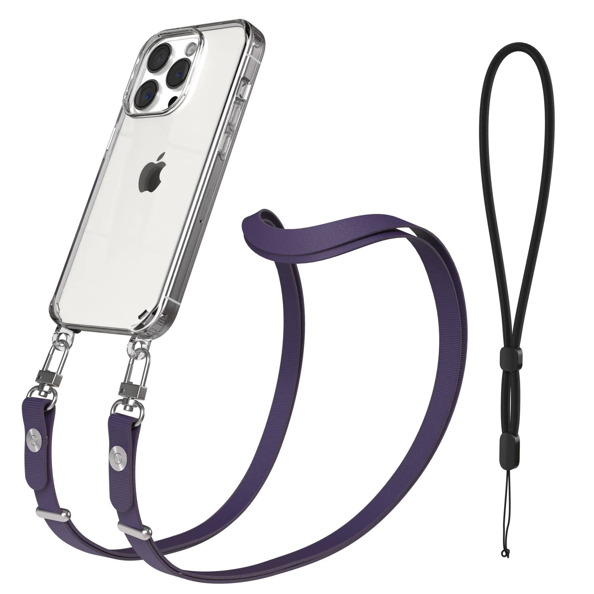 EAZY CASE Handykette für Apple iPhone 15 Pro Handyhülle mit Handyband magnetisch, Minimalistisches Handyband in Lila mit Magnetverschluss