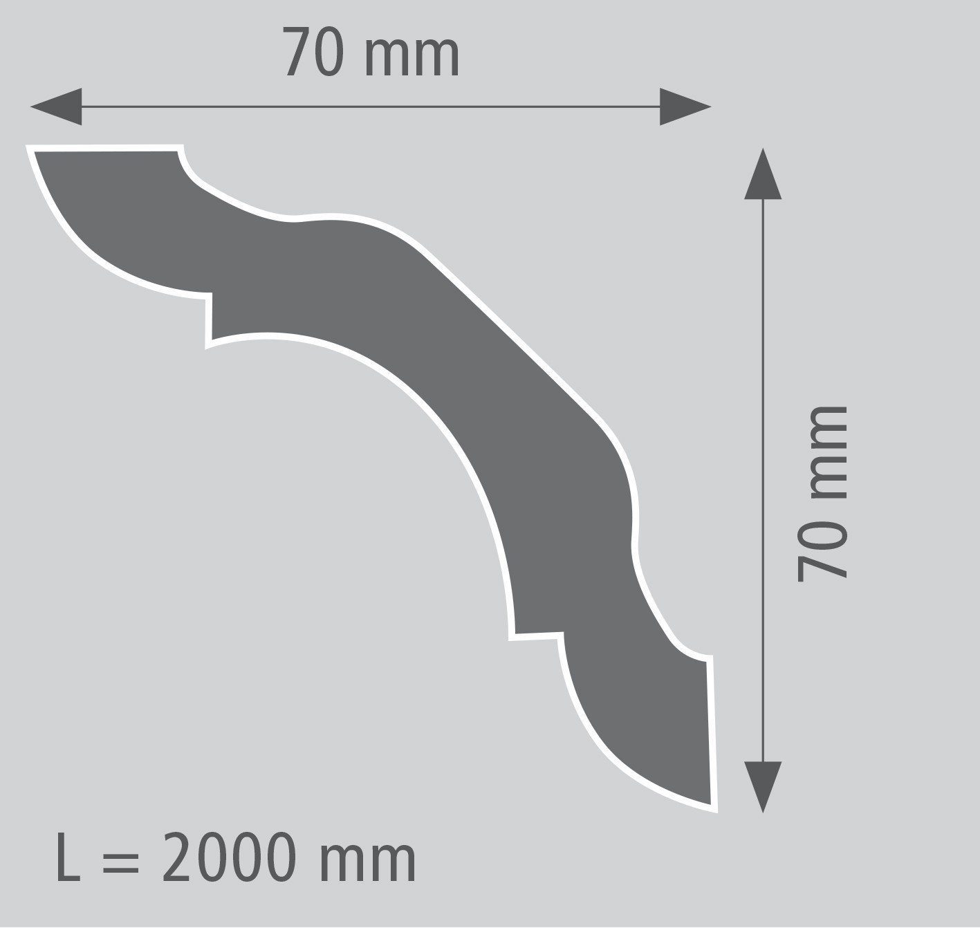 PROVISTON Stuckleiste Polystyrol, 70 x 70 x 2000 mm, Weiß, Deckenleiste, Polystyrol