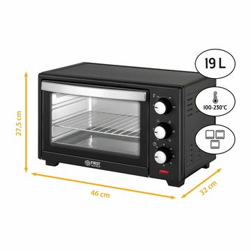 TZS FIRST AUSTRIA Minibackofen 20L Mini Backofen, 1380W, Unter-Oberhitze, bis 230 Grad, Doppelglastür, stufenlose Temperaturregelung, 60 Min Timer, Mini Ofen, Krümelblech