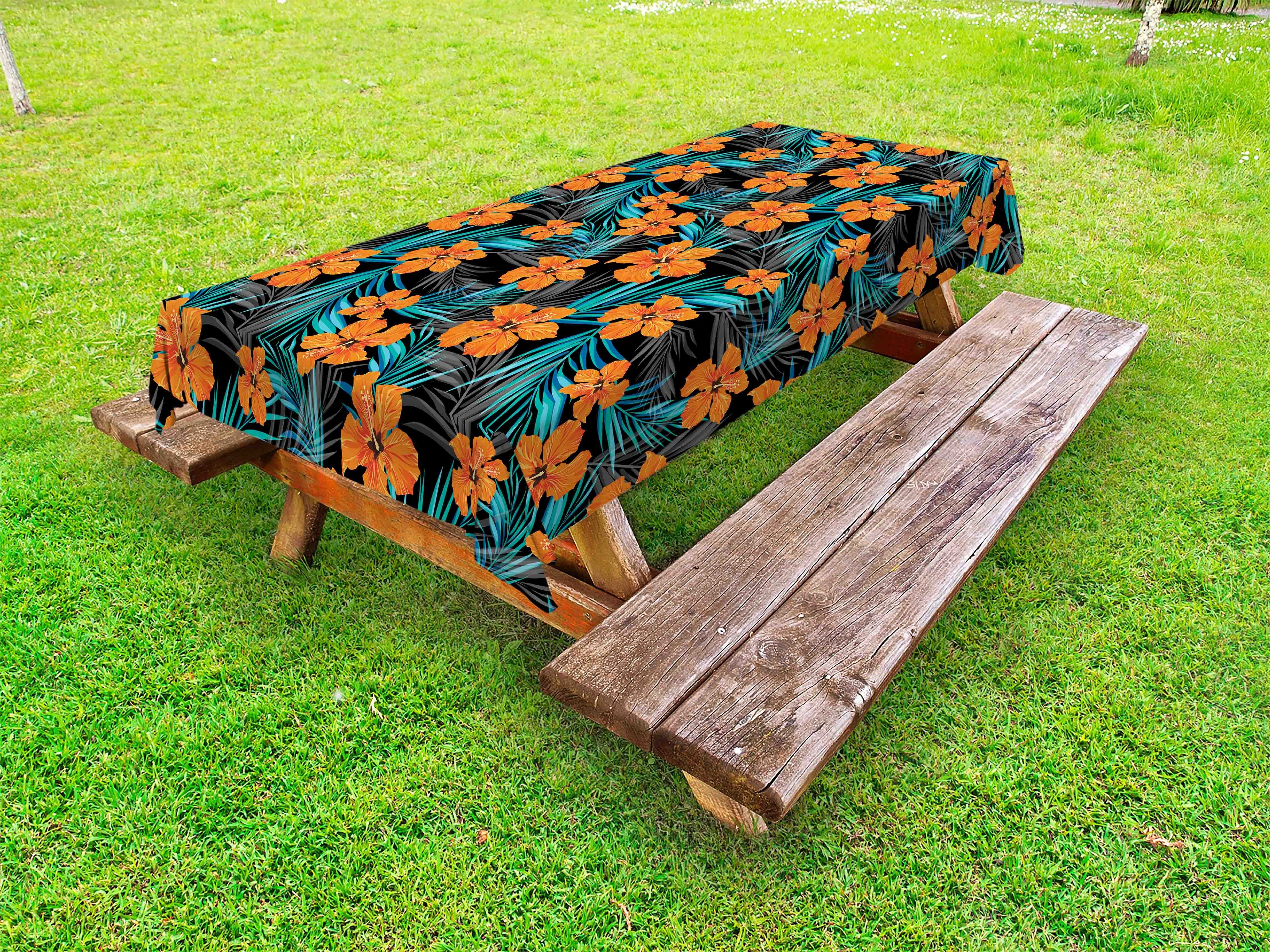 Abakuhaus Tischdecke dekorative waschbare Picknick-Tischdecke, Hawaii-Farben Orange Hawaii Blätter-