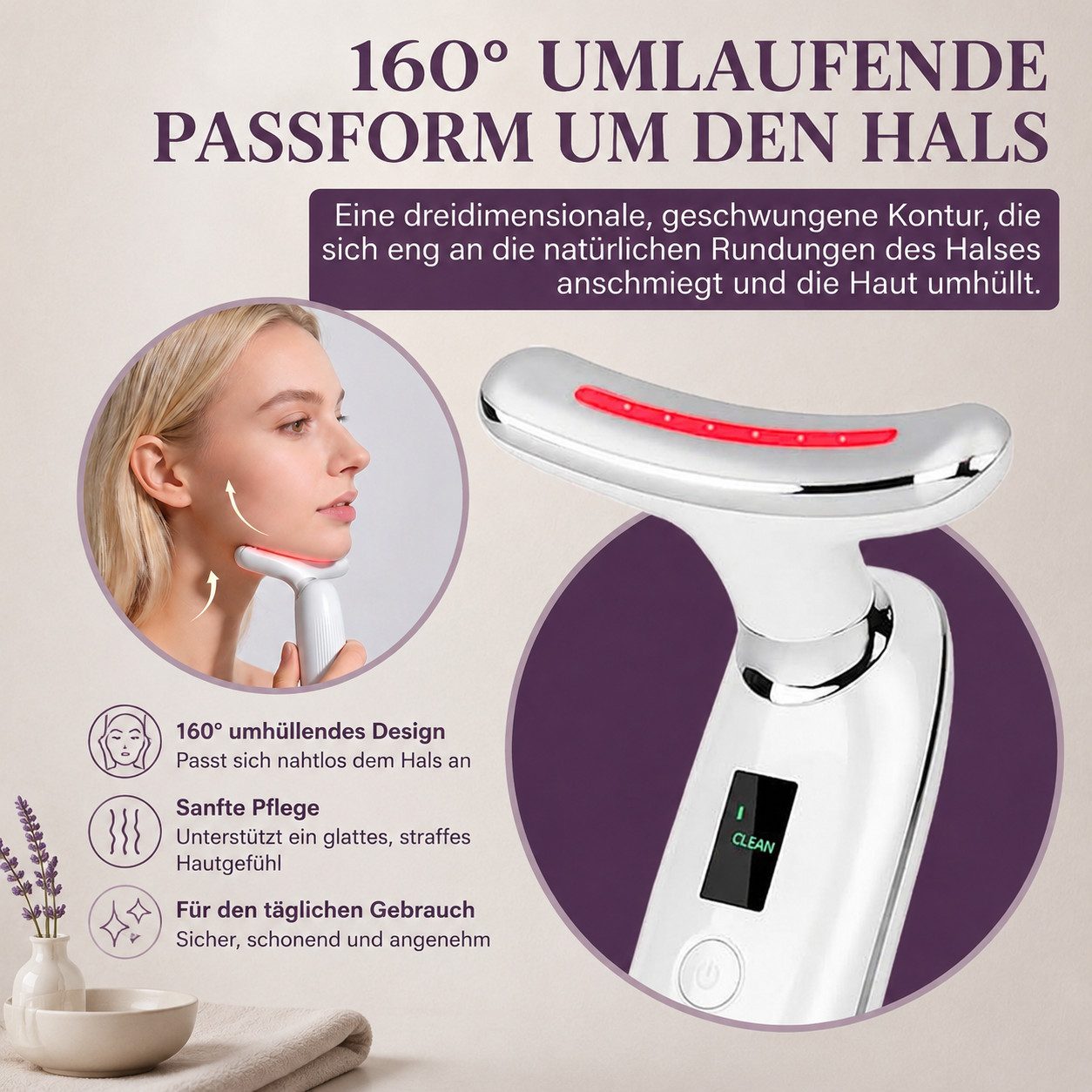 Vashoy Gesichtsmassagegerät Schönheitsapparat 45°C Beauty-Gesichtsgerät Mit EMS für Gesichtspflege, 7 Massagemodi & LED-Therapie 1-tlg., Beautygeschenk, Anti Aging, EMS, Vibration,Rotlichttherapie, Ideal für die tägliche Pflegeroutine,Geschenke für Damen