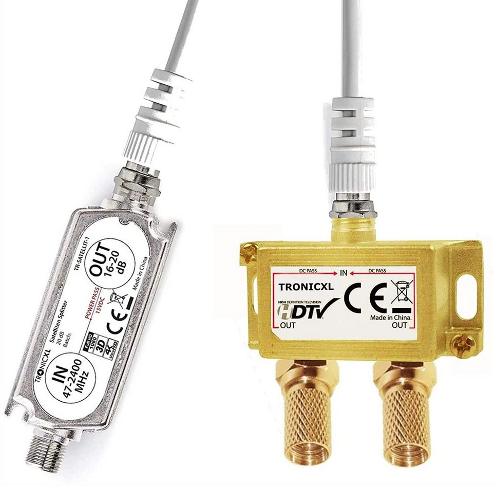 TronicXL 2-Fach Antennenverteiler Splitter mit Sat Verstärker digital HD  DVBS Leistungsverstärker