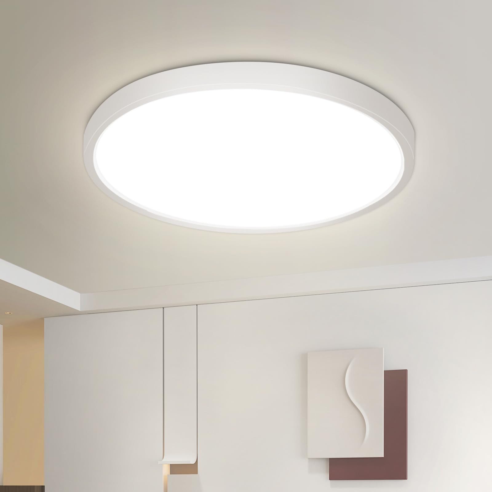 Nettlife LED Panel Schwarz 18W 23CM Rund Deckenlampe Flach Deckenbeleuchtung, IP44 spritzwassergeschützt, LED fest integriert, Neutralweiß, für Schlafzimmer Küche Flur
