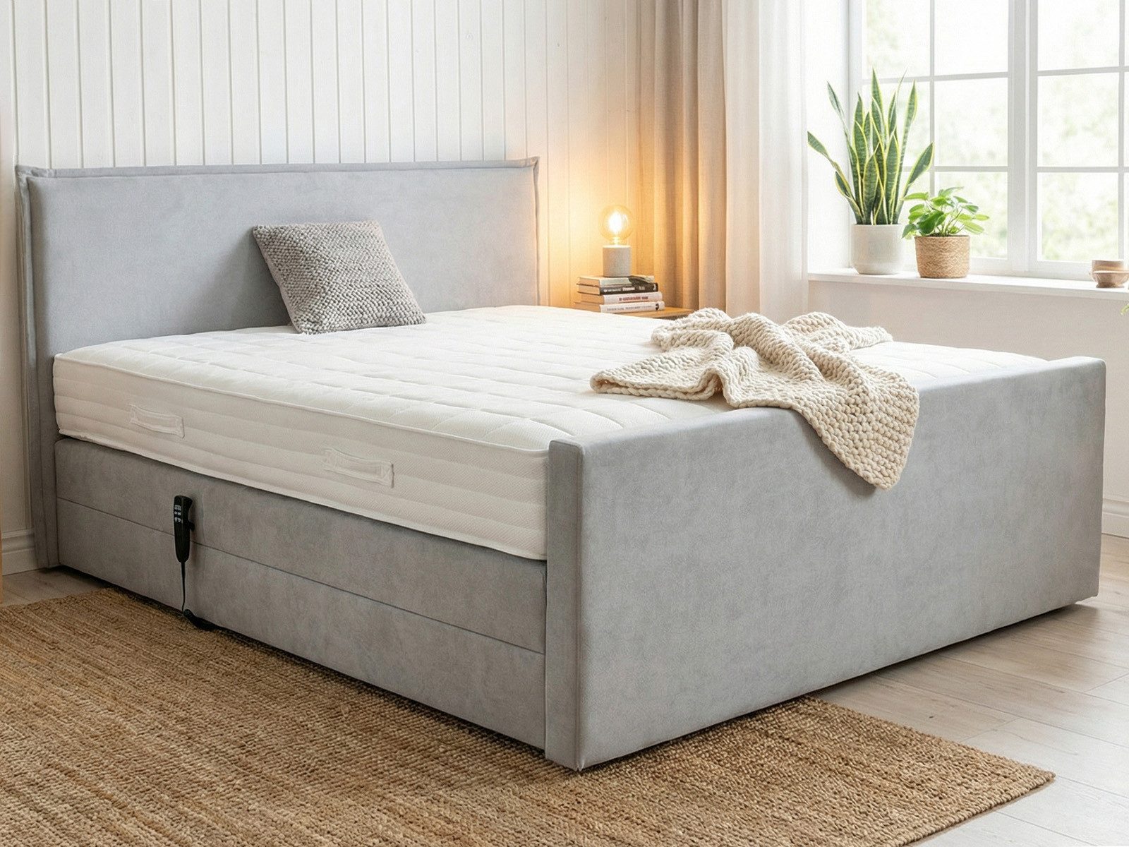 PAARA Boxspringbett Madrid elektrische verstellung mit Motor, mit Fussteil und mit einzigartigem Belüftungssystem