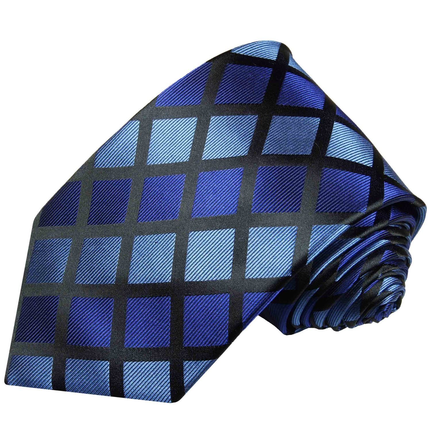 Paul Malone Krawatte Herren (Set, Krawatte Seide 100% 480 modern Seidenkrawatte (6cm), mit blau mit kariert 2-St., Einstecktuch) Tuch Schmal