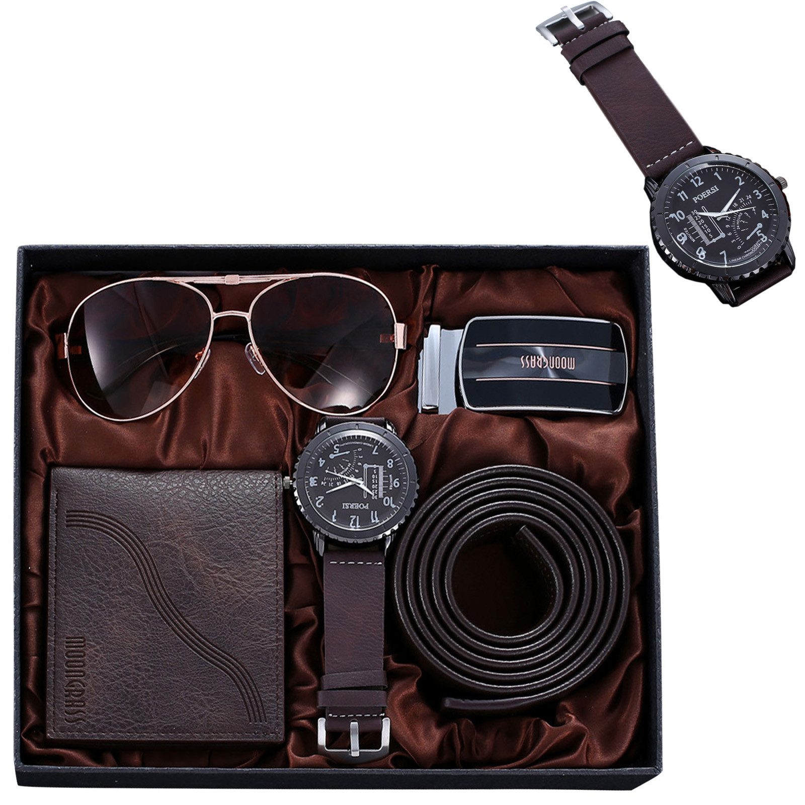 MODFU Geldbörse Herren Gentleman Geschenkset Accessoire Set Kunstleder Gürt günstig online kaufen