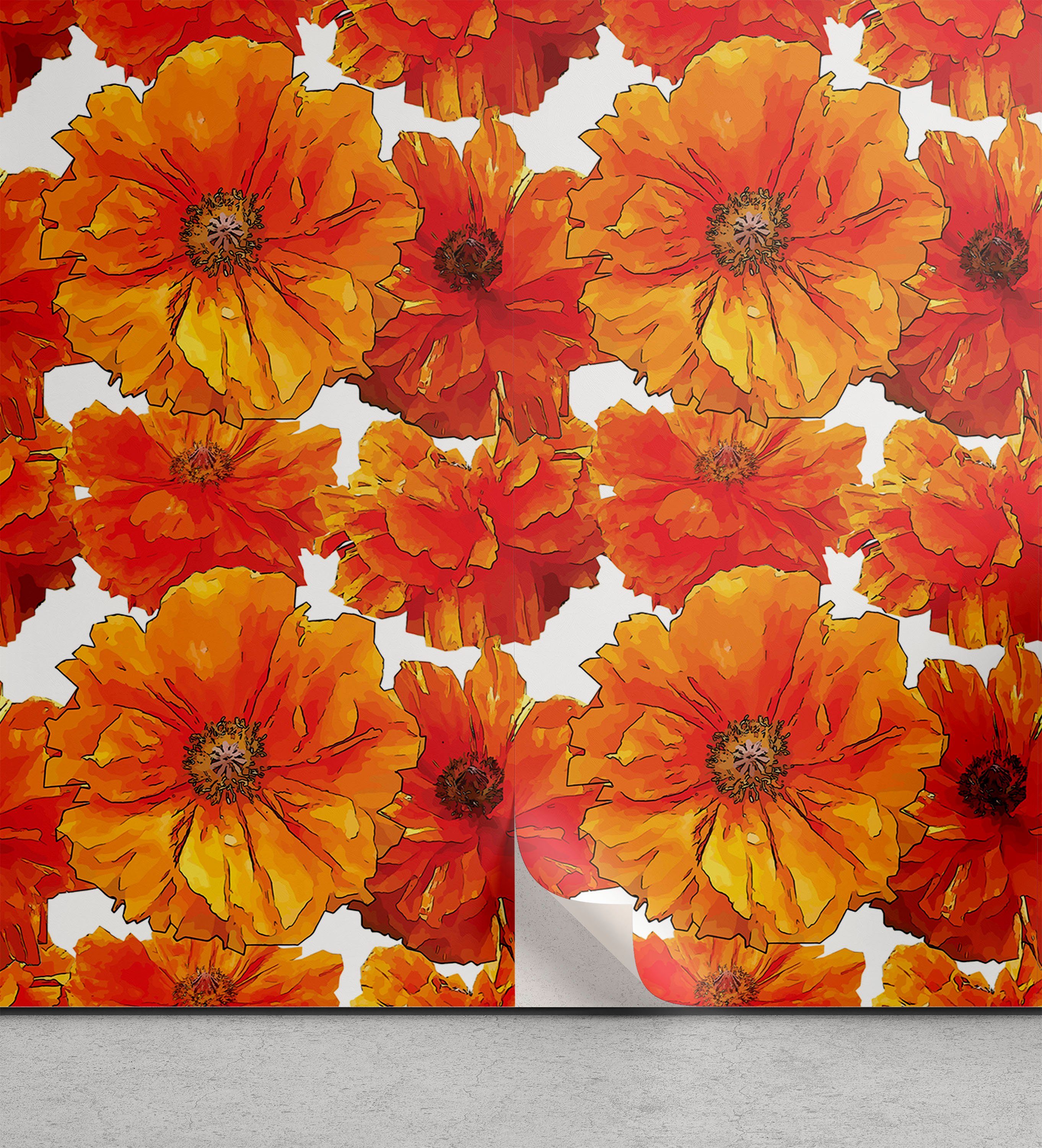 Abakuhaus Vinyltapete selbstklebendes Wohnzimmer Küchenakzent, Orange Antike Bohemian Poppies