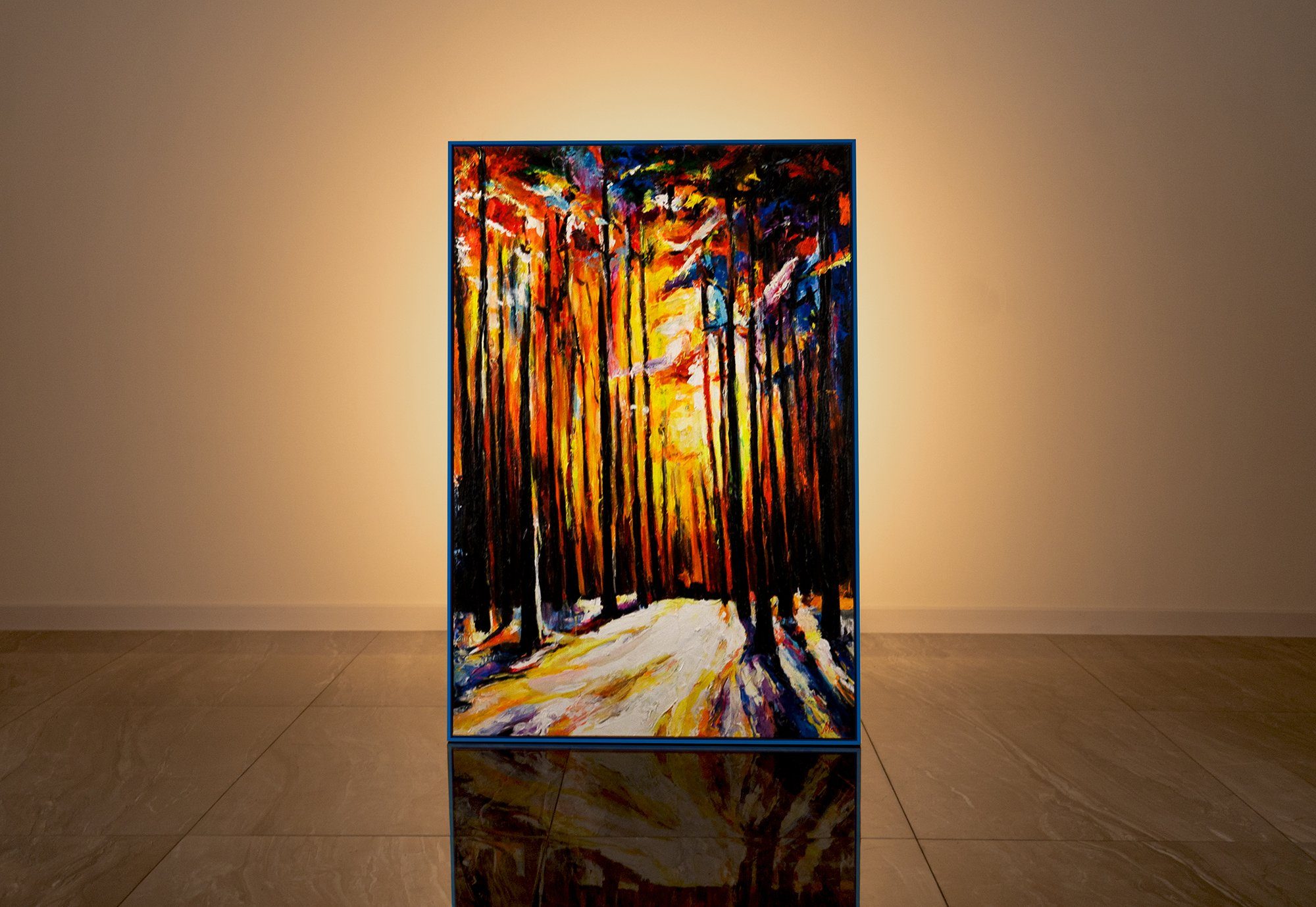 Gemälde Rahmen Waldharmonie, YS-Art Blau Mit Wald in