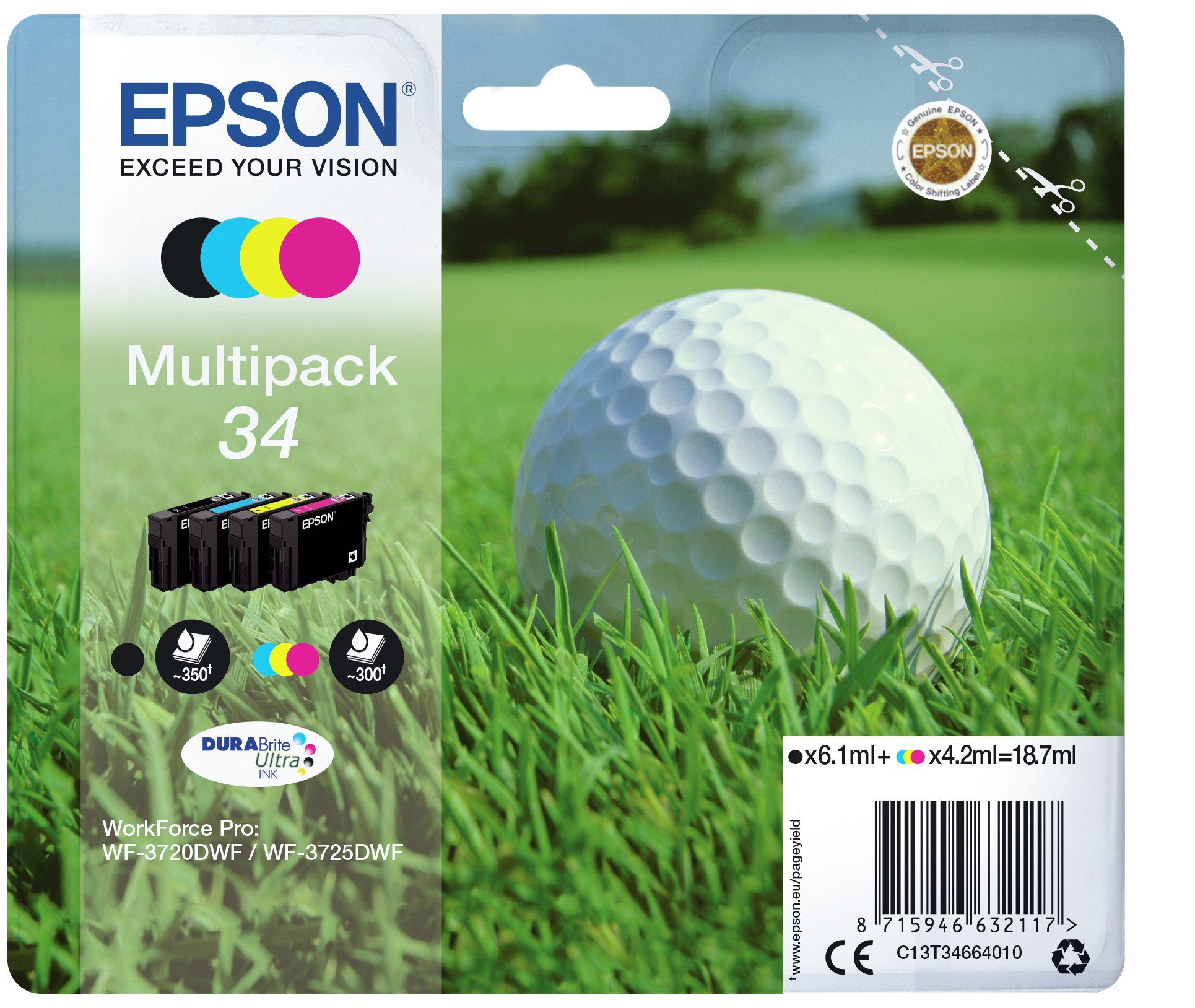 4-colours 34 cyan, ball Epson gelb Epson Golf Multipack Ultra DURABrite Tintenpatrone magenta, Ink schwarz,