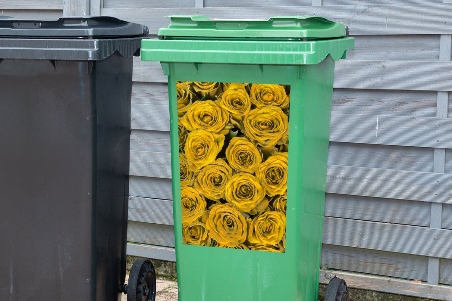 - Mülltonne, Mülleimer-aufkleber, Container, - MuchoWow Rosen Wandsticker Blumenstrauß Abfalbehälter (1 Gelb Sticker, St),