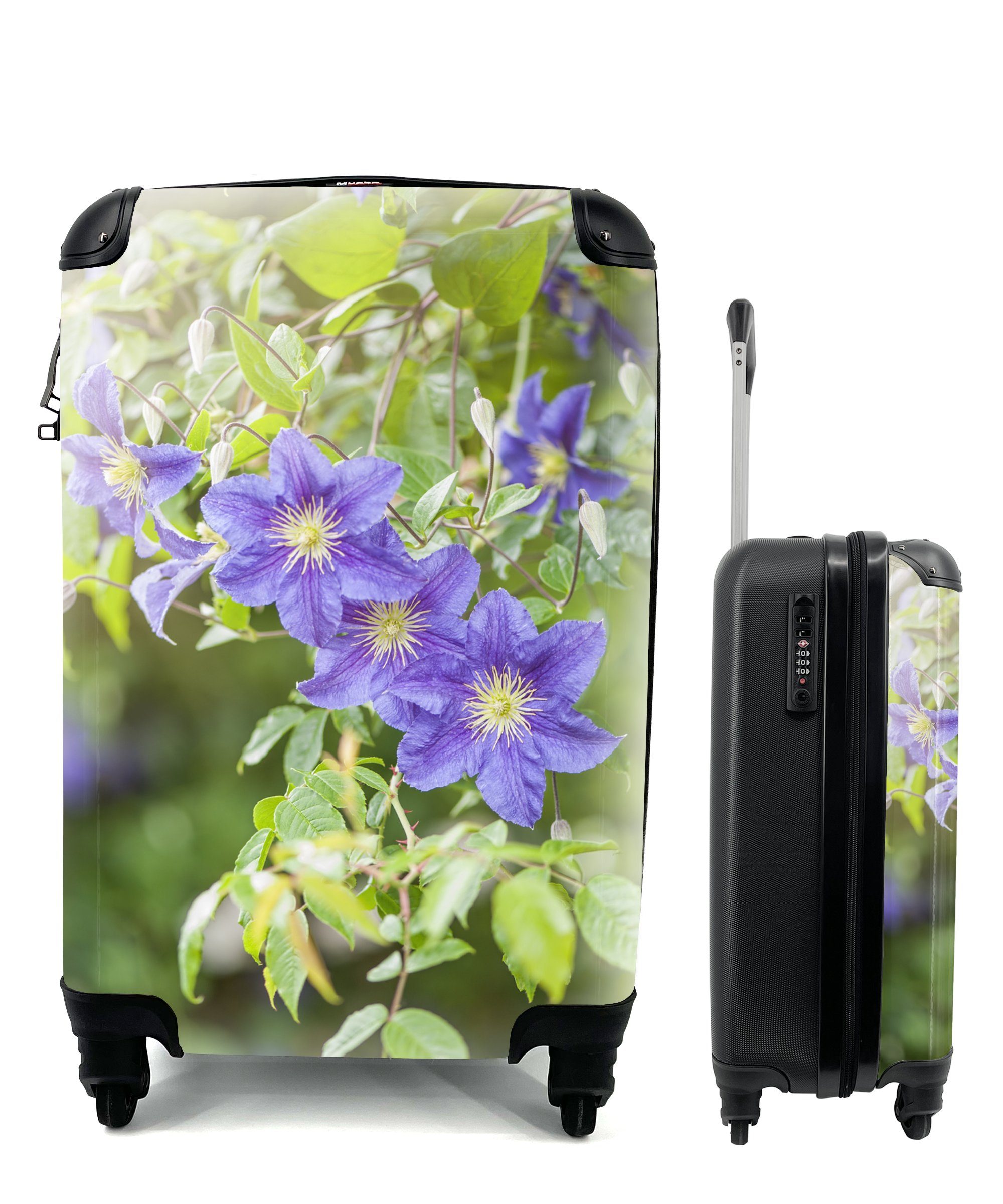 MuchoWow Handgepäckkoffer für Blüten an Kletterpflanze, Rollen, Ferien, Handgepäck 4 Reisetasche Trolley, rollen, mit Reisekoffer Lila einer