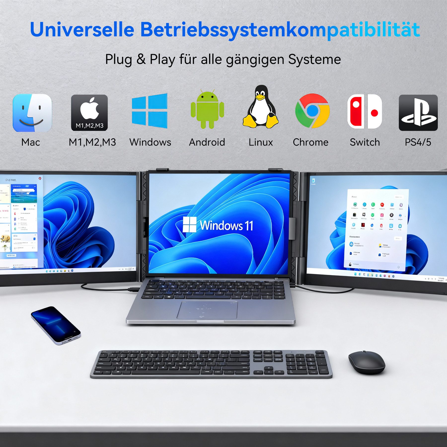blackview 1kg Tragbarer Dual-Screen-Monitor IPS FHD – Laptop-Erweiterung Portabler Monitor (1920x1080 px, Full HD, IPS, 180° Gaming Monitor, 13,3-17,3" - Windows/Mac/Android/Chrome)