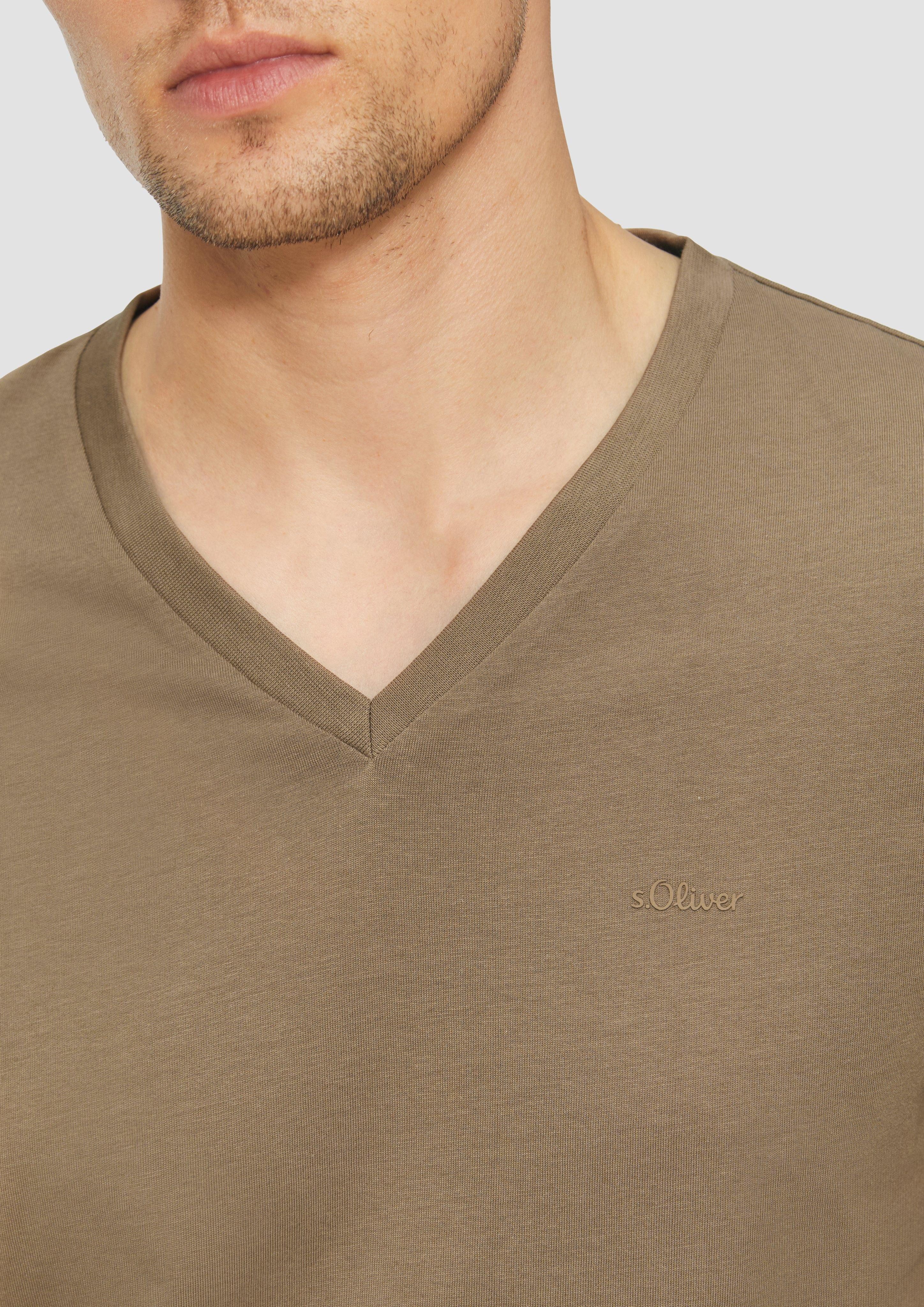 s.Oliver Kurzarmshirt Baumwoll-T-Shirt mit Logo-Print Label-Patch günstig online kaufen