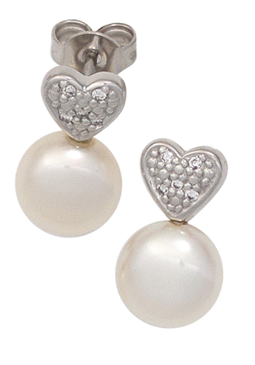 JOBO Perlenohrringe »Herz-Ohrringe mit 2 Perlen und 10 Diamanten«, 585  Weißgold online kaufen | OTTO