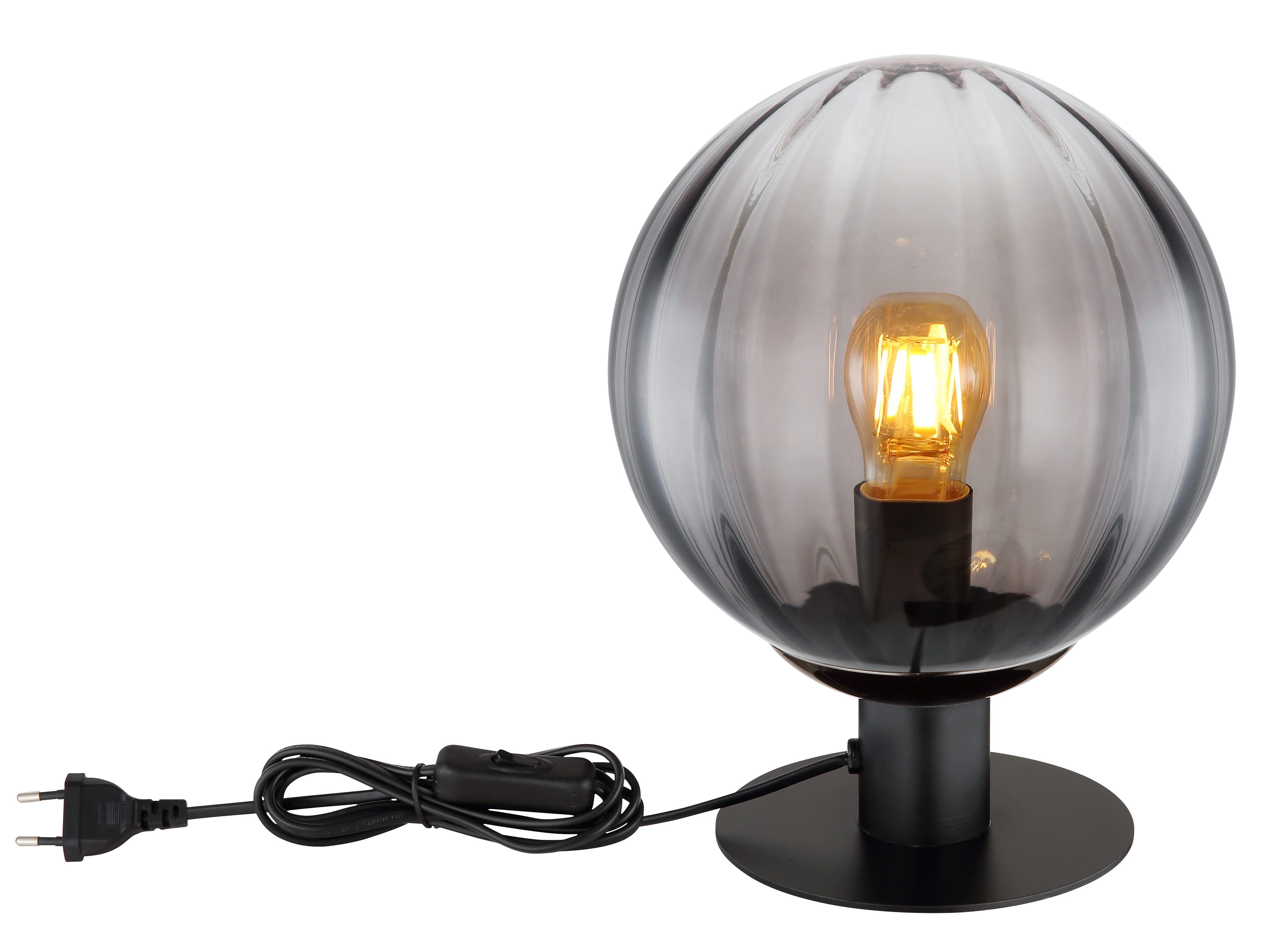 GLOBO LIGHTING Tischleuchte DALLERTA, ohne Leuchtmittel, Tischlampe/Glas rauchfarben/Schalter am Kabel/Wohnbereich