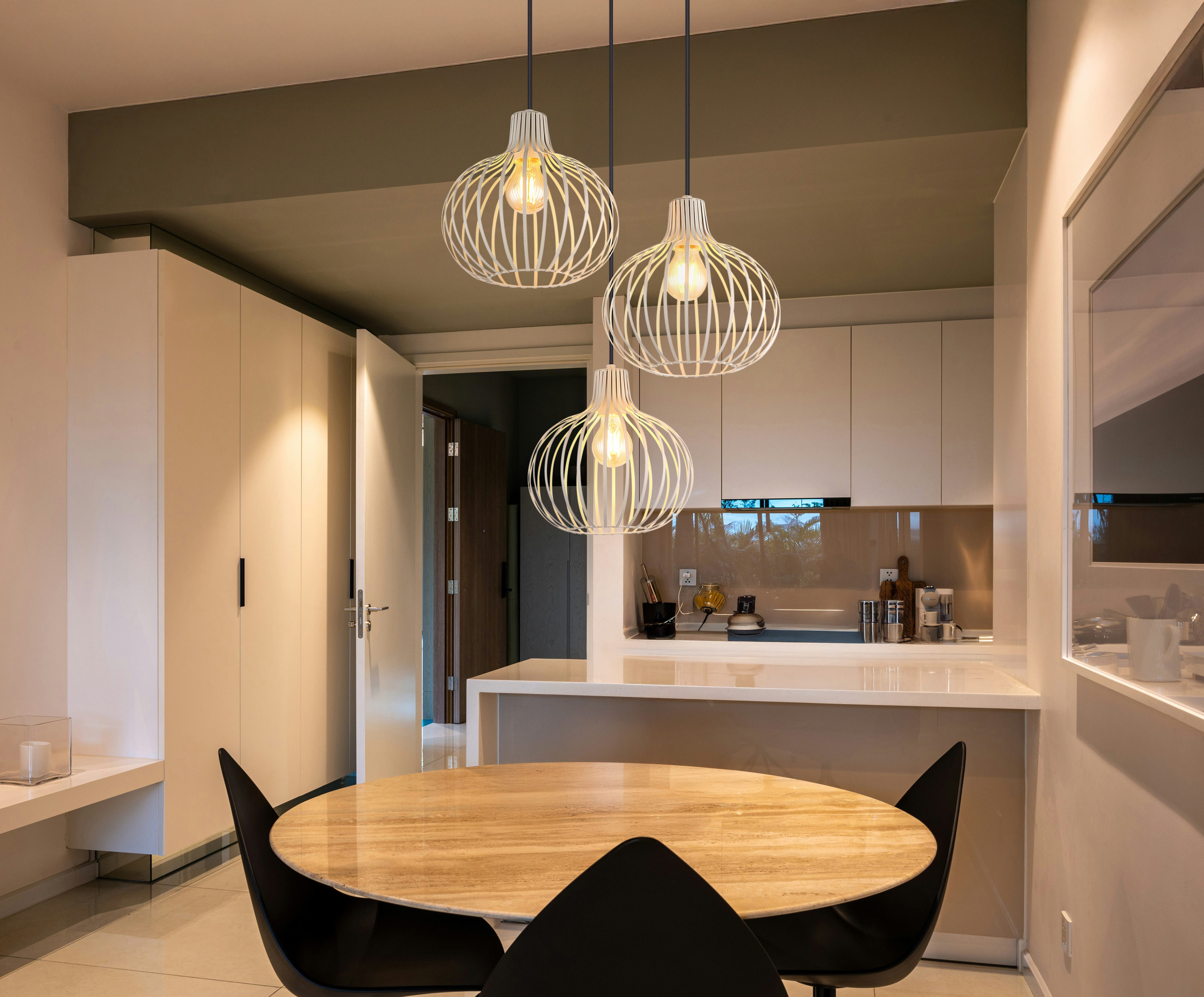 my home Hängeleuchte Heta, Hängelampe Metall cremefarben, exkl. 3x E27 40W günstig online kaufen