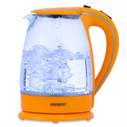 Deuba Wasserkocher, 1.7 l, 2200 W, LED 360 Grad Basis Abschaltautomatik Kalkfilter Teekocher Glas Edelstahl Küche Orange