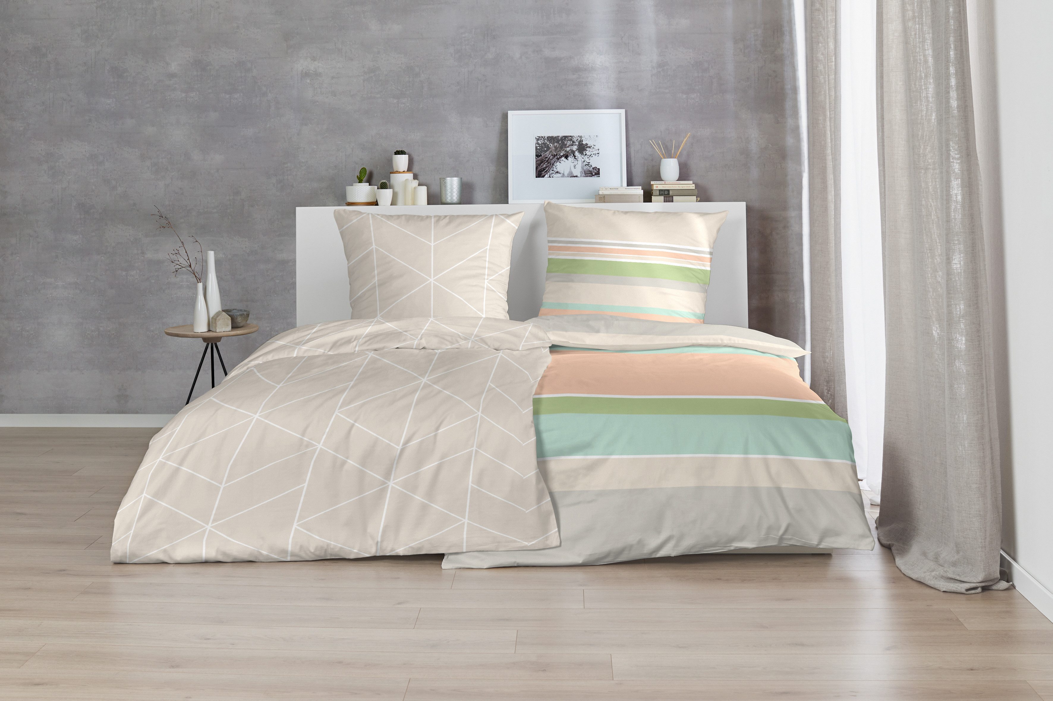 Primera Bettwäsche Mako-Satin-Bettwäsche Line Art, Mako-Satin, 2 teilig, mit Streifen – Bild 3 von 4