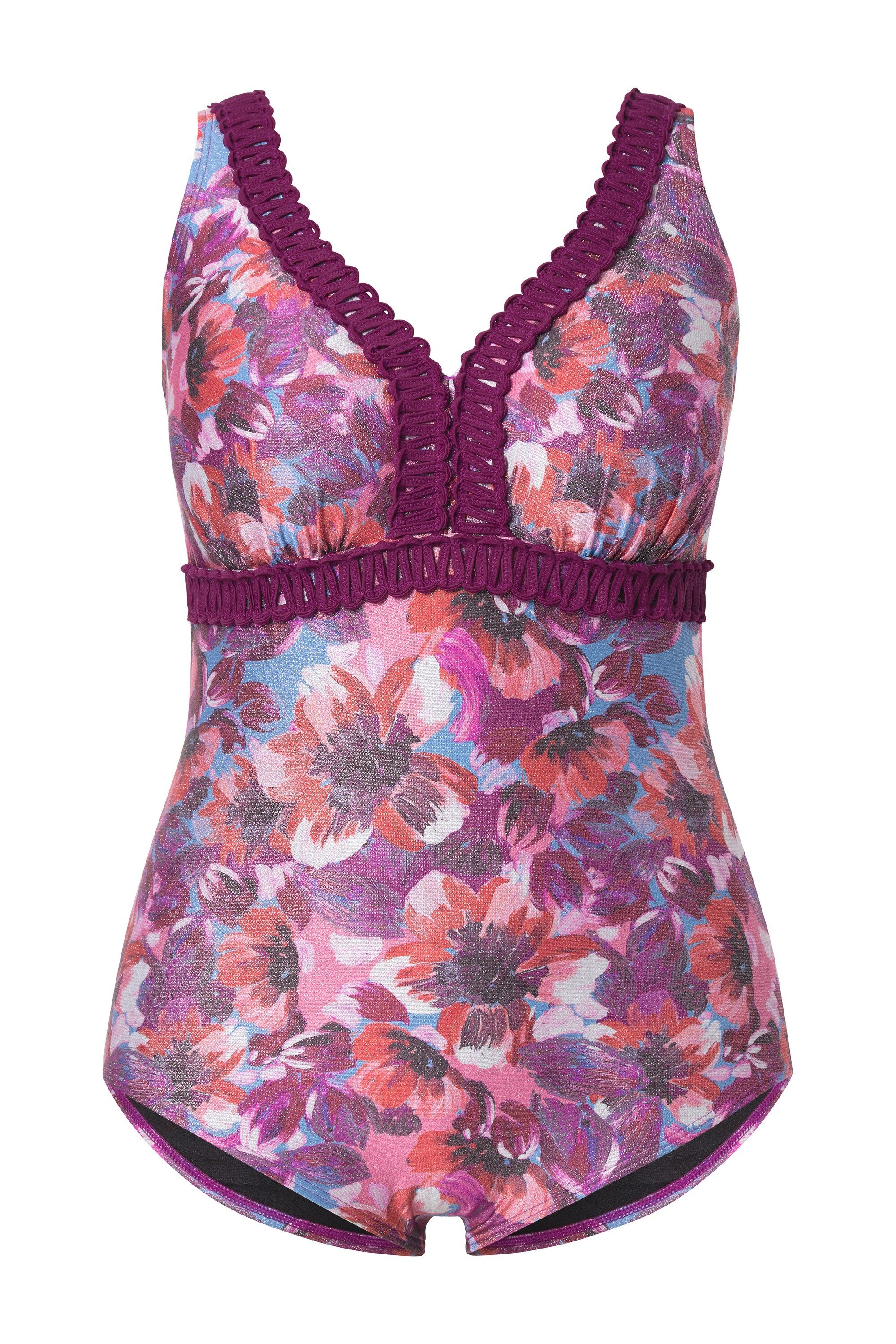 Ulla Popken Badeanzug Badeanzug Glitzer-Blüten Softcups günstig online kaufen