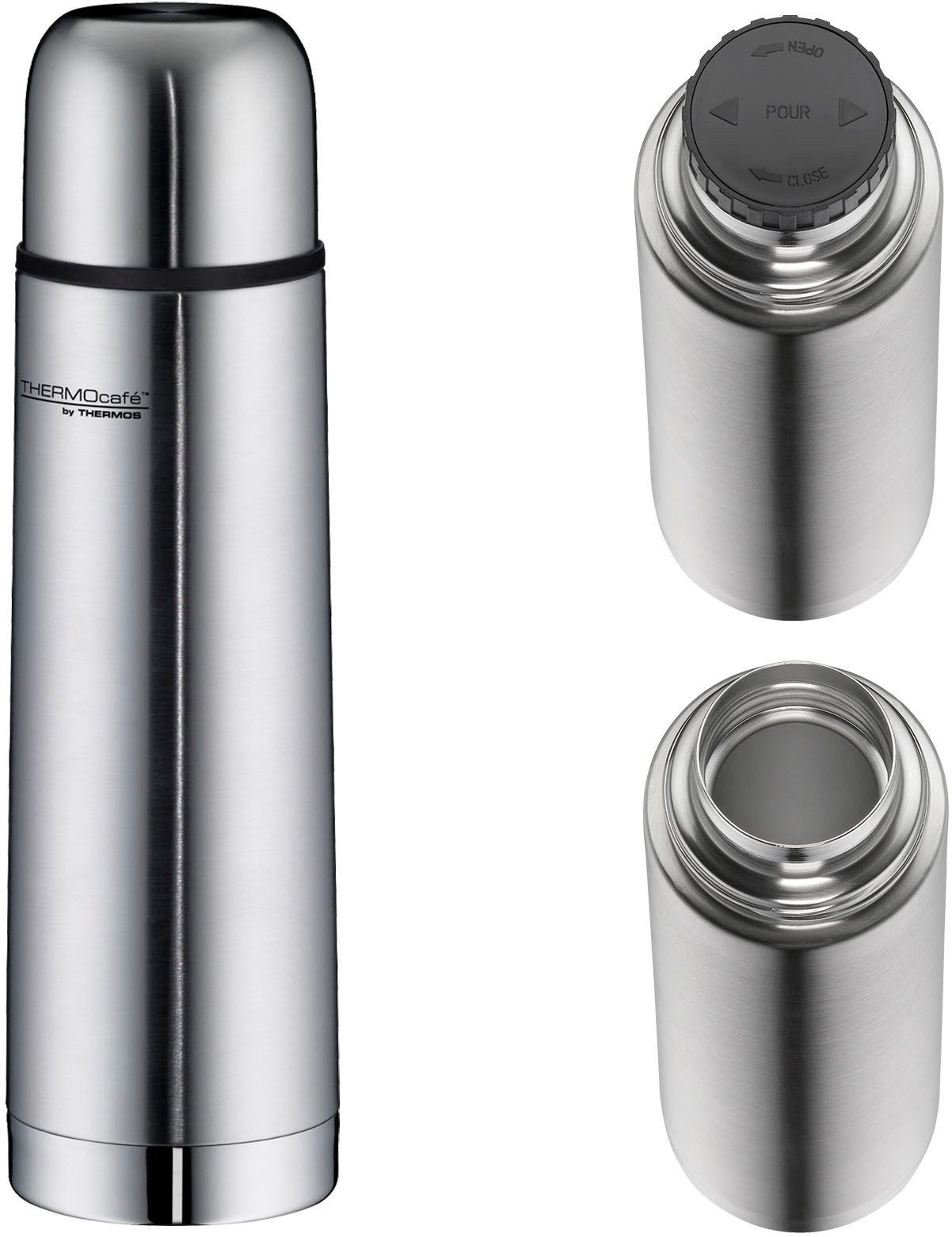 THERMOcafé Isolierflasche TC EVERYDAY, Edelstahlkörper, spülmaschinenfest, mit Twist & Pour Lid und Trinkbecher (nicht isoliert)