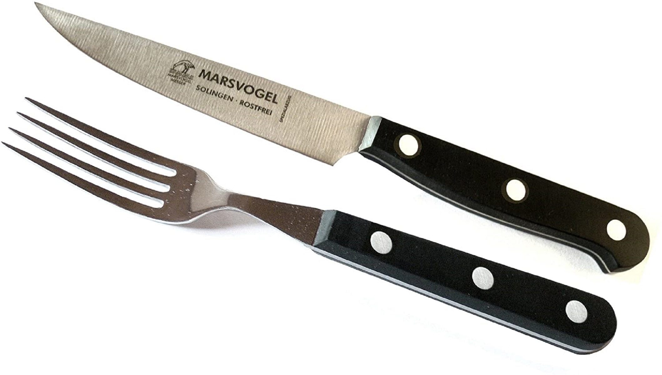 Marsvogel Menübesteck 12-teilig – 6x Tafelmesser + 6x Gabel, Aus PP Schwarz, Made In Solingen