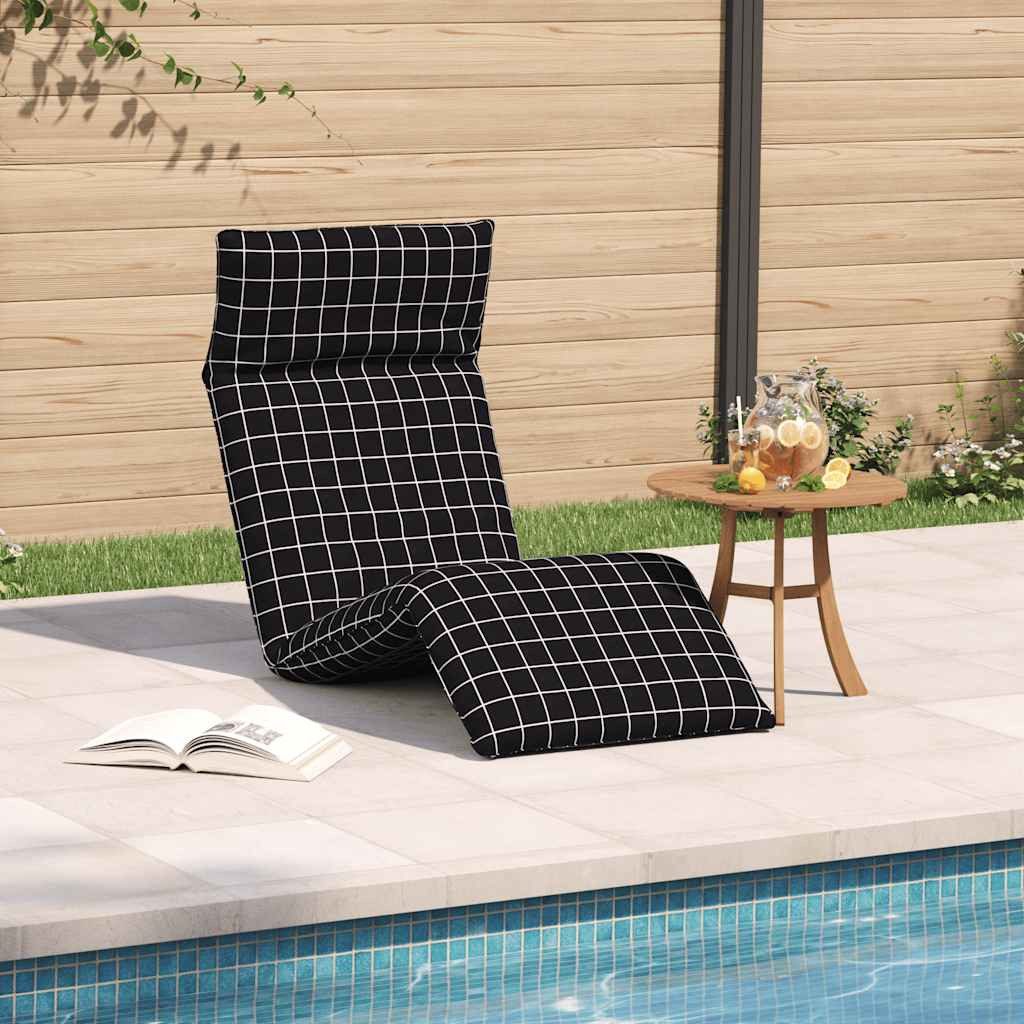 vidaXL Gartenliege Sonnenliege Klappbar Schwarz Karomuster 175x54x8,5 cm, 1 St.