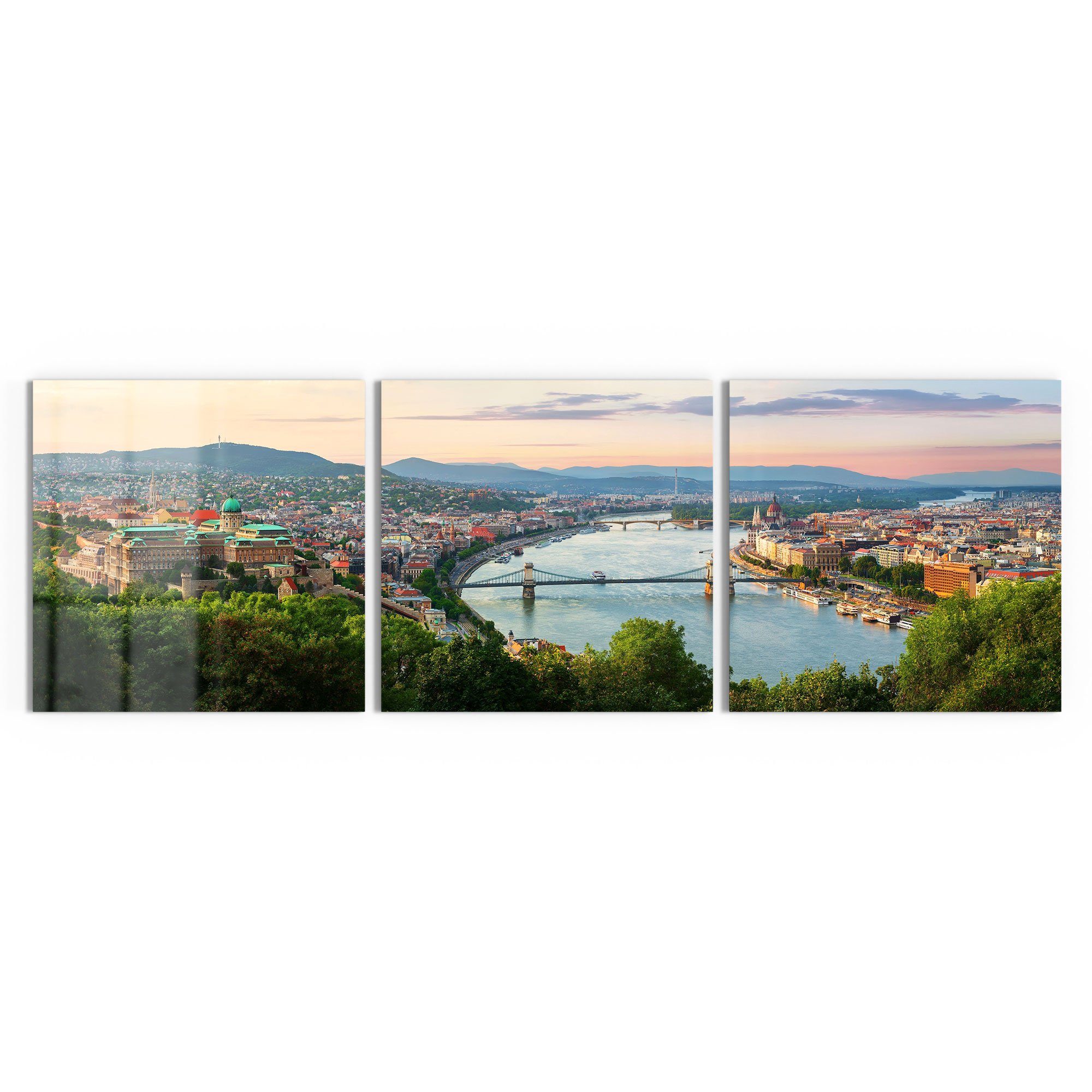 DEQORI Glasbild 'Blick über Budapest', 'Blick über Budapest', Glas Wandbild Bild schwebend modern