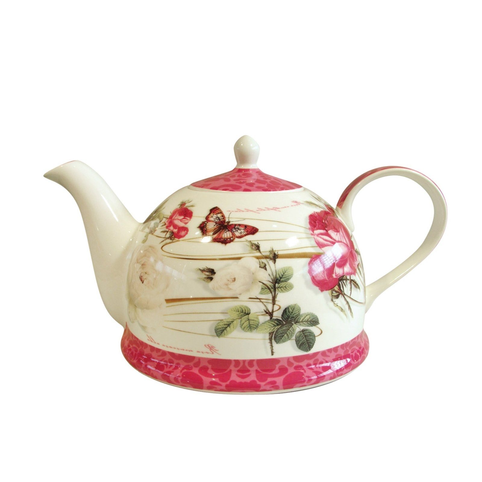 Jameson + Tailor Stück), l, Porzellan Iglu-Kanne Teekanne Dekor mit Rose Teekanne 0.9 (Stück, Weiß