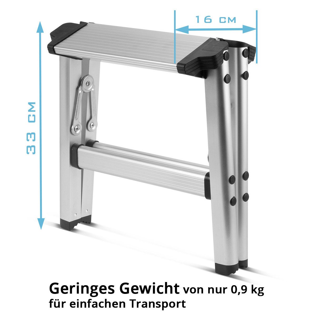 STAHLWERK Trittleiter Klapptritt KT-1 ST mit 120 kg Tragkraft Aluminium- (Set, 1-St., Einzelgerät), rutschfeste Standfüße