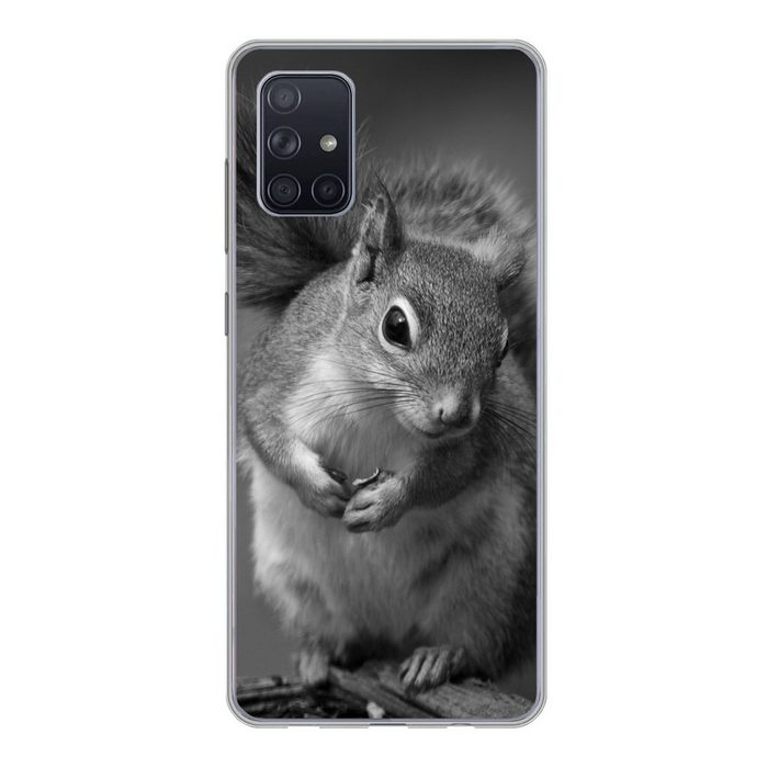 MuchoWow Handyhülle Neugieriges Eichhörnchen in Schwarz und Weiß Handyhülle Samsung Galaxy A51 5G Smartphone-Bumper Print Handy