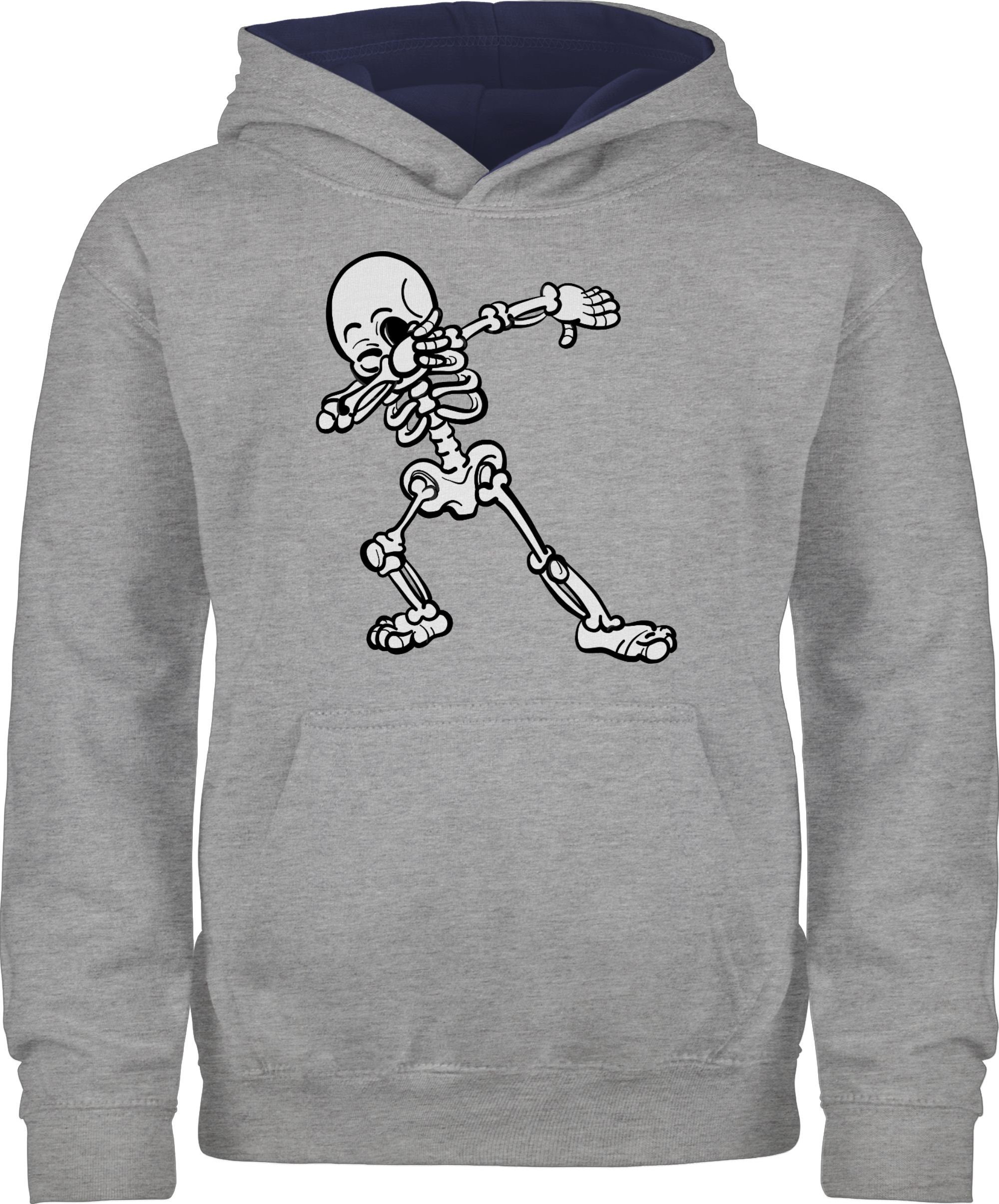 Shirtracer Hoodie Dabbing Skelett Halloween Kostüme für Kinder Jungs 2 Grau meliert/Navy Blau
