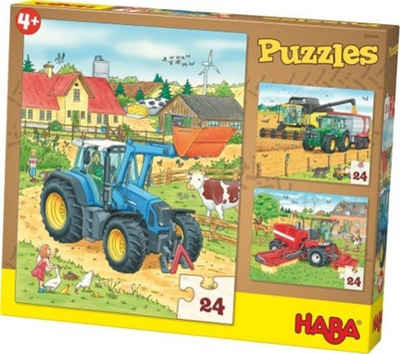 Haba Puzzle Puzzles Traktor & Co. 3 Motive je 24 Teile, 24 Puzzleteile