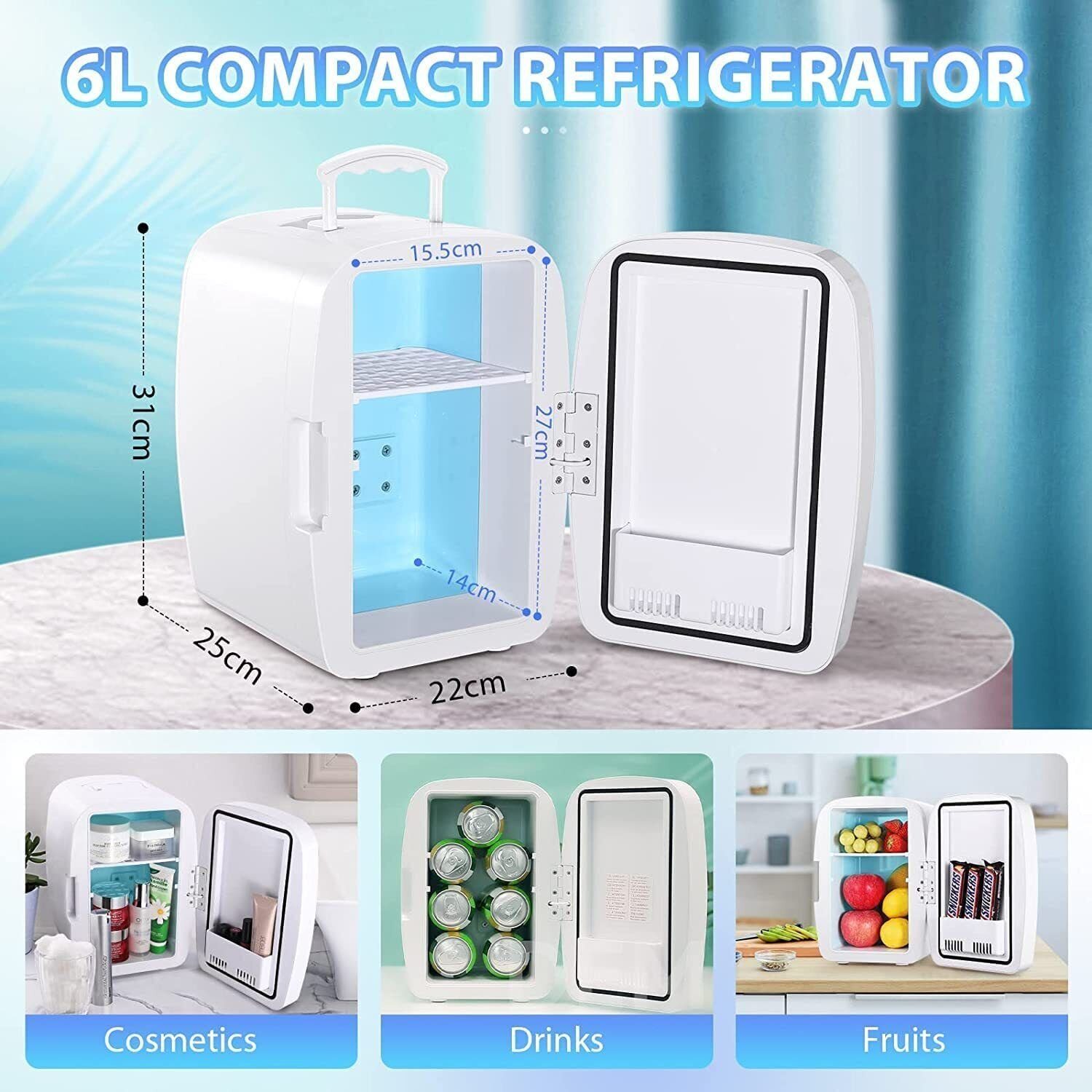 Mini-Kühlschrank 10 L tragbarer Kühlschrank mit LED-Spiegel 23 x 28 x 34 cm  Weiß - Costway