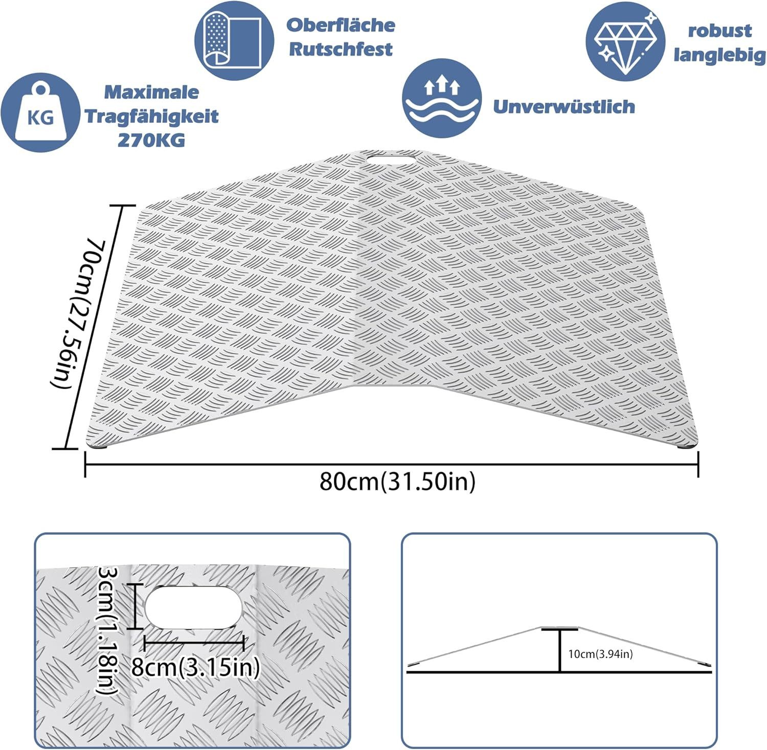FIVMEN Auffahrrampe Rollstuhlrampe Türschwelle Aluminium Schwellenrampe Silber, Schwellenbrücke Rollstuhl Rampe Tragfähigkeit 300 kg Brückenrampe
